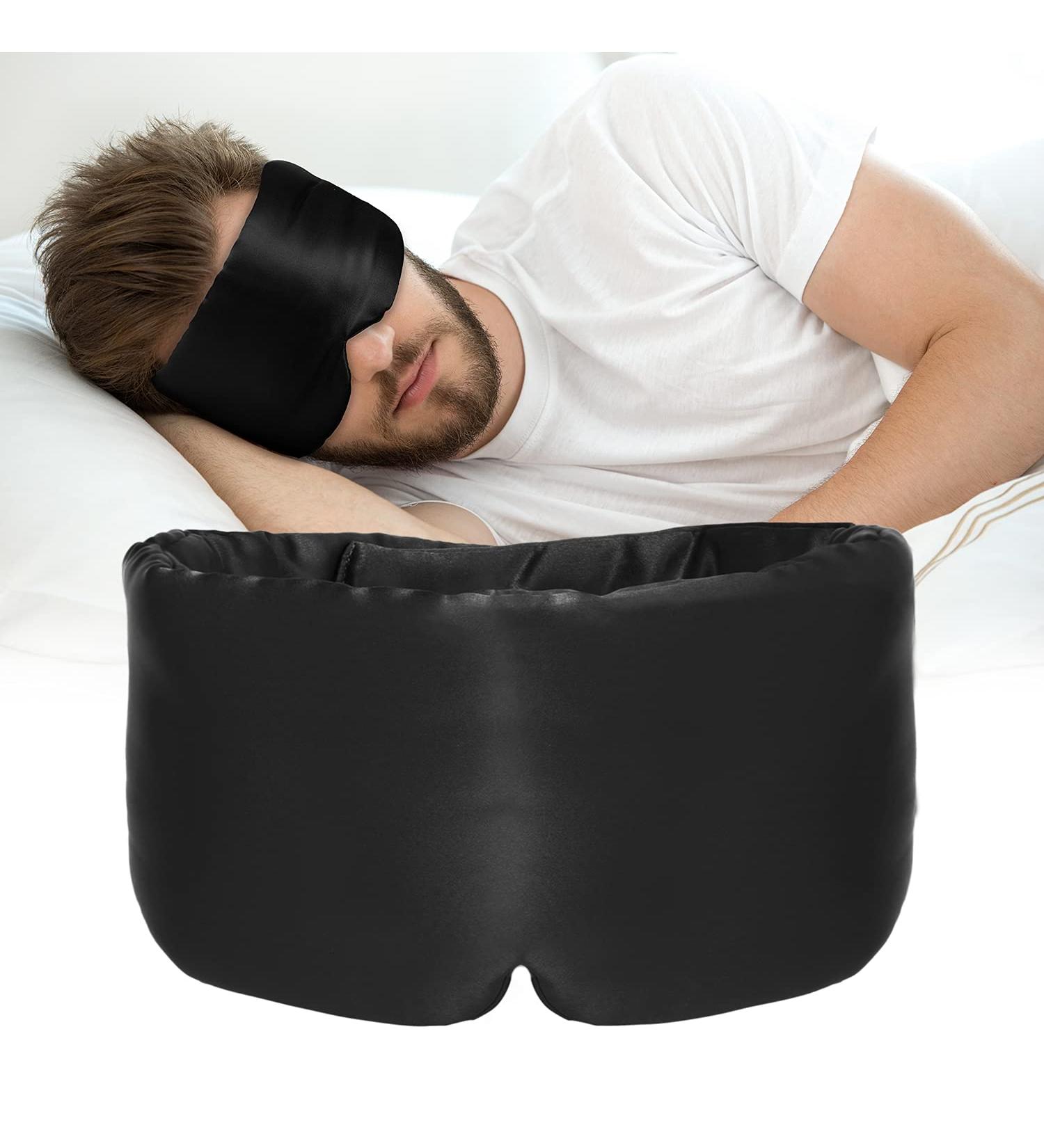 SILK SLEEP MASK - Adjustable Mulberry Silk Eye Mask for Women and Men - Blackout Blindfold for Sleep, Travel, Yoga, Nap - Large Size, Black - Buy Online on GoSupps.com