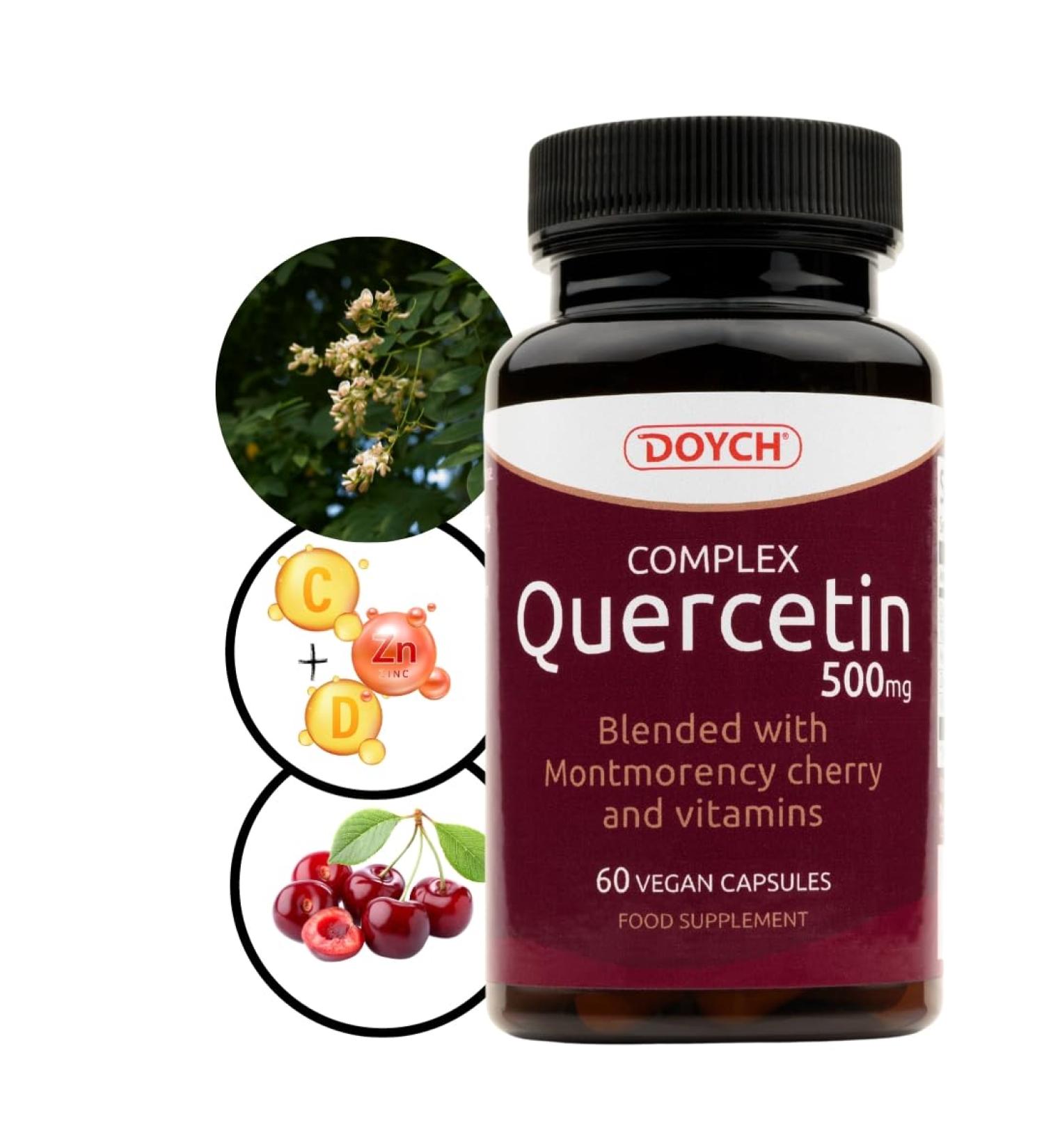 Antioxidant Quercetin Complex with Vitamin D3, C, Zinc & Montmorency Cherry - 500mg Immune Support - 60 Vegan Capsules - Buy Online on GoSupps.com