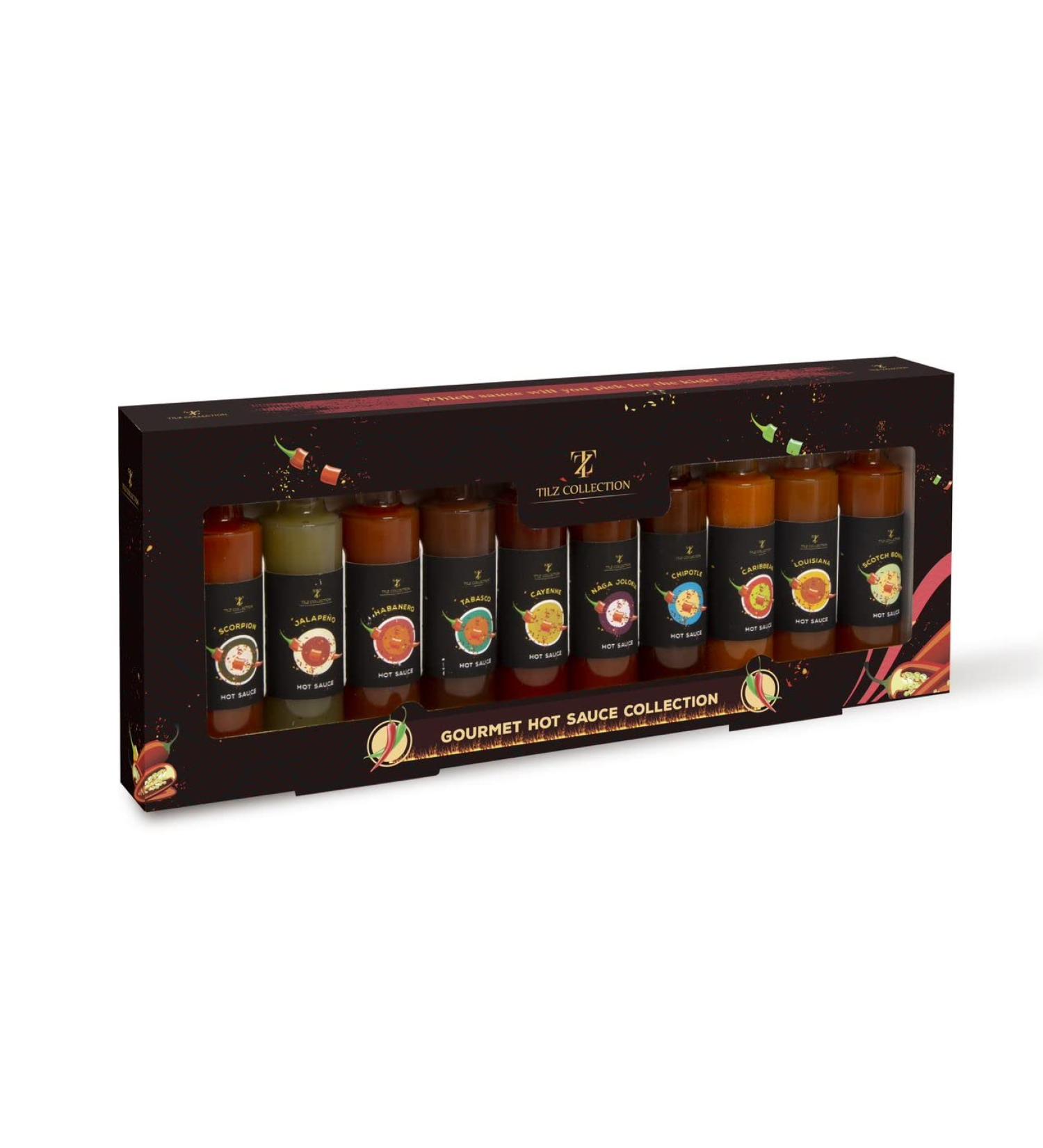 Chilli Lover Gift Set 2023 - Gourmet Hot Sauce Set for Men & Women | Christmas Present | 10 x 50ml Glass Bottles | Vegan | Chili Challenge | 12 PC Set - Buy Online on GoSupps.com