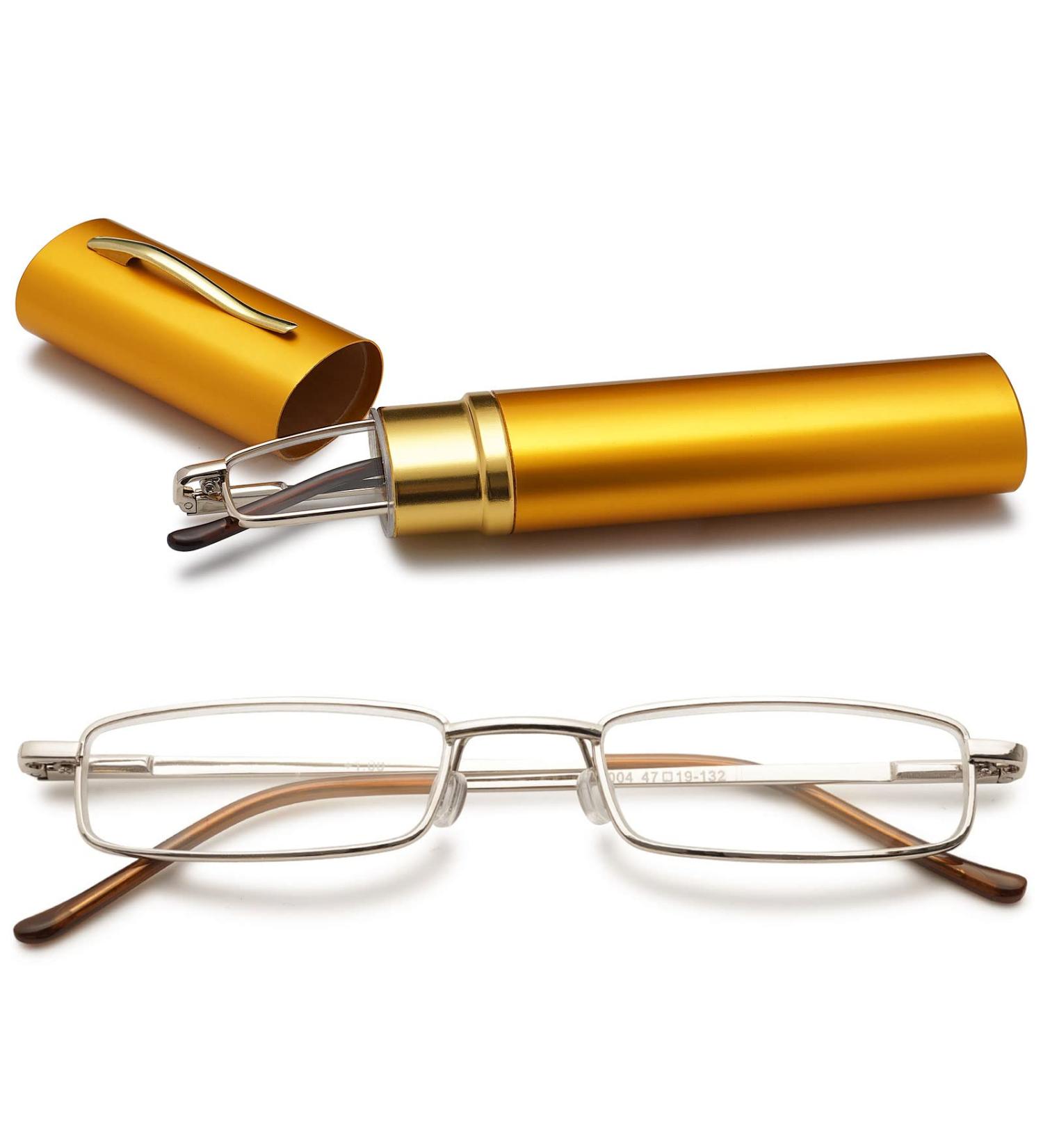 Vevesmundo Compact Metal Reading Glasses Light Spring Hinge Narrow Fit Blue Light Filter 1.0x Stylish & Portable Reading Aid with Metal Etui - Buy Online on GoSupps.com