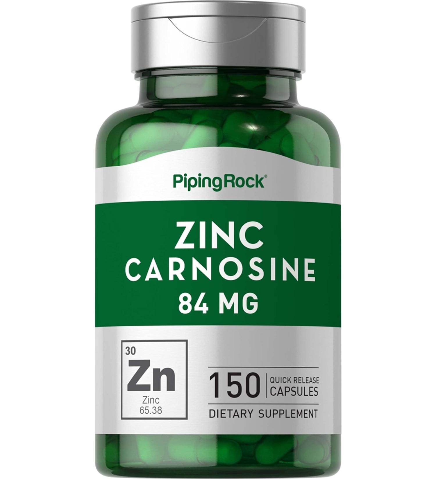 Zinc Carnosine 84mg Supplement - 150 Capsules, Non-GMO & Gluten Free - Piping Rock - Buy Online on GoSupps.com