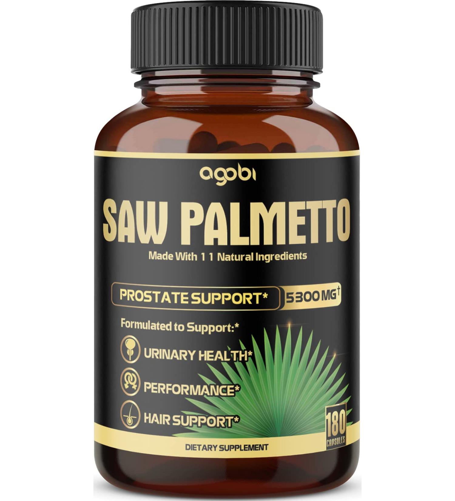 11-in-1 Saw Palmetto Capsules - 5300mg w/ Ashwagandha, Turmeric & More - Prostate & Hair Support - 180ct - Buy Online on GoSupps.com