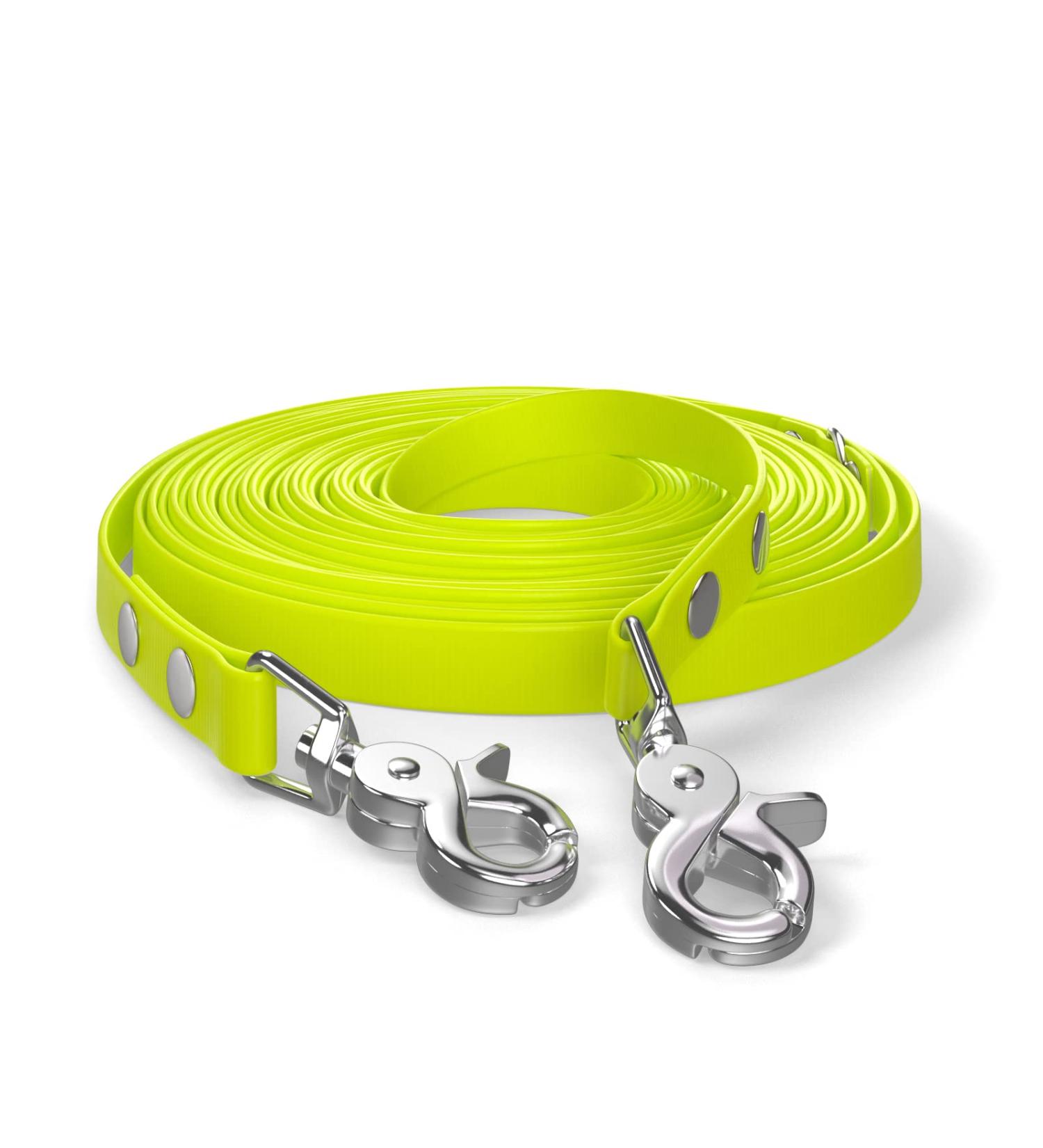 10m Neon Yellow Dog Leash Durable Water-Repellent with 2 Carabiners & D-Ring for Strong Dogs | International Shipping Available - Buy Online on GoSupps.com