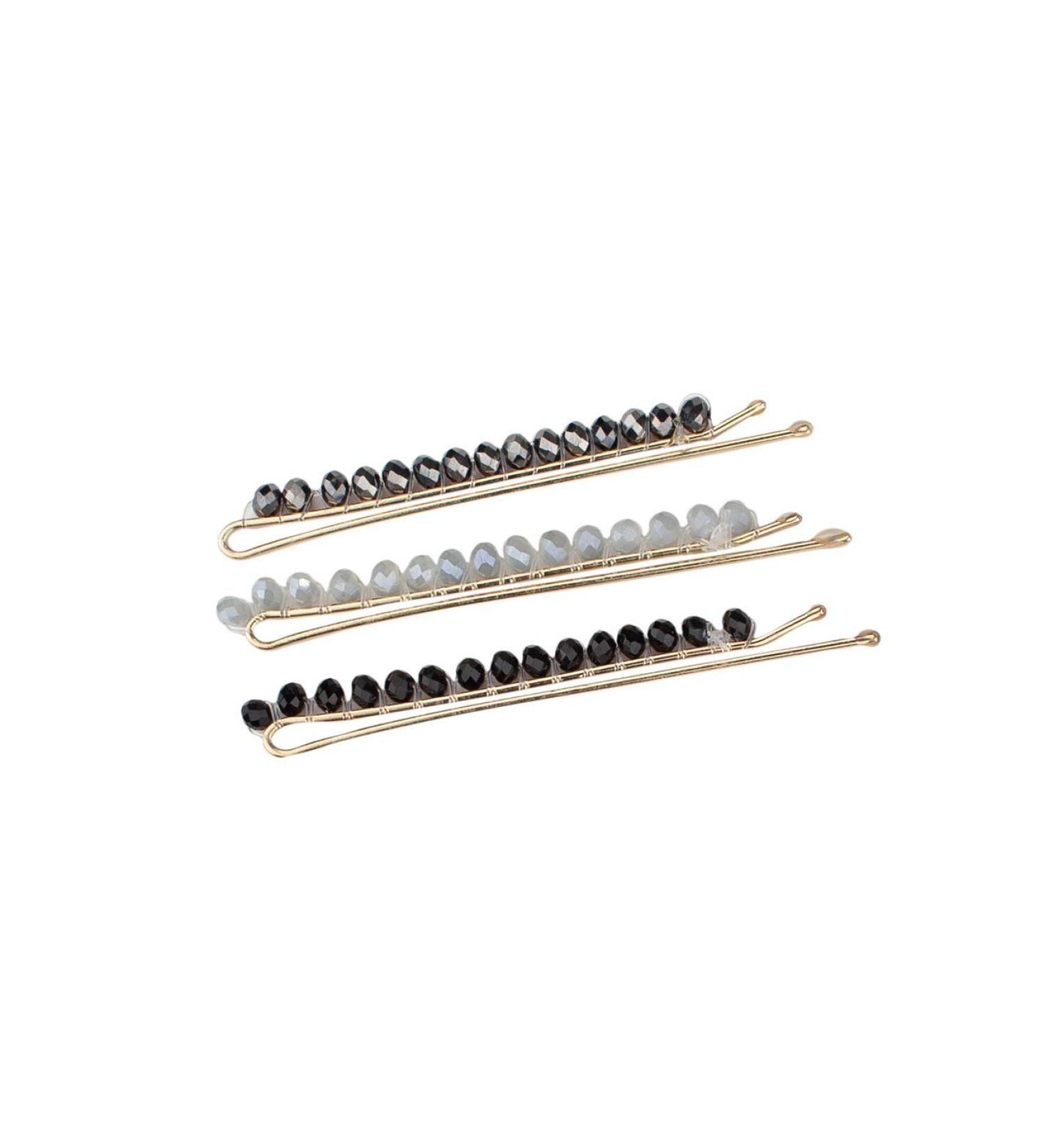 Kitsch Beaded Bobby Pins (BlackSilver) - Set of 3 for Stylish Hair Accessories - Buy Online on GoSupps.com