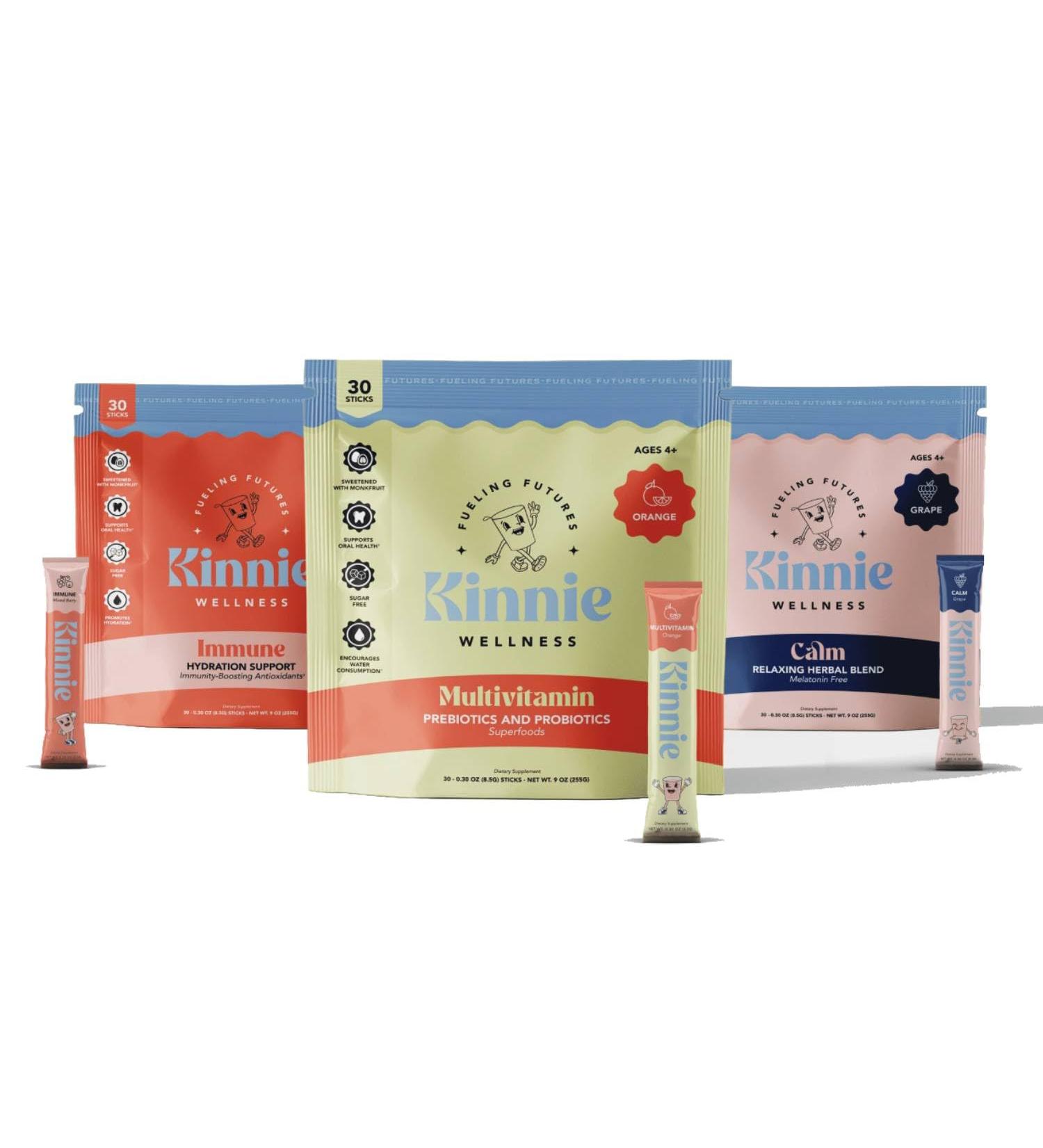 Kinnie Fueling Futures Bundle Pack - Multivitamin Calm and Immune Hydration - Sugar-Free with Probiotics Magnesium & Electrolytes - 90 Stick Packs - Buy Online on GoSupps.com
