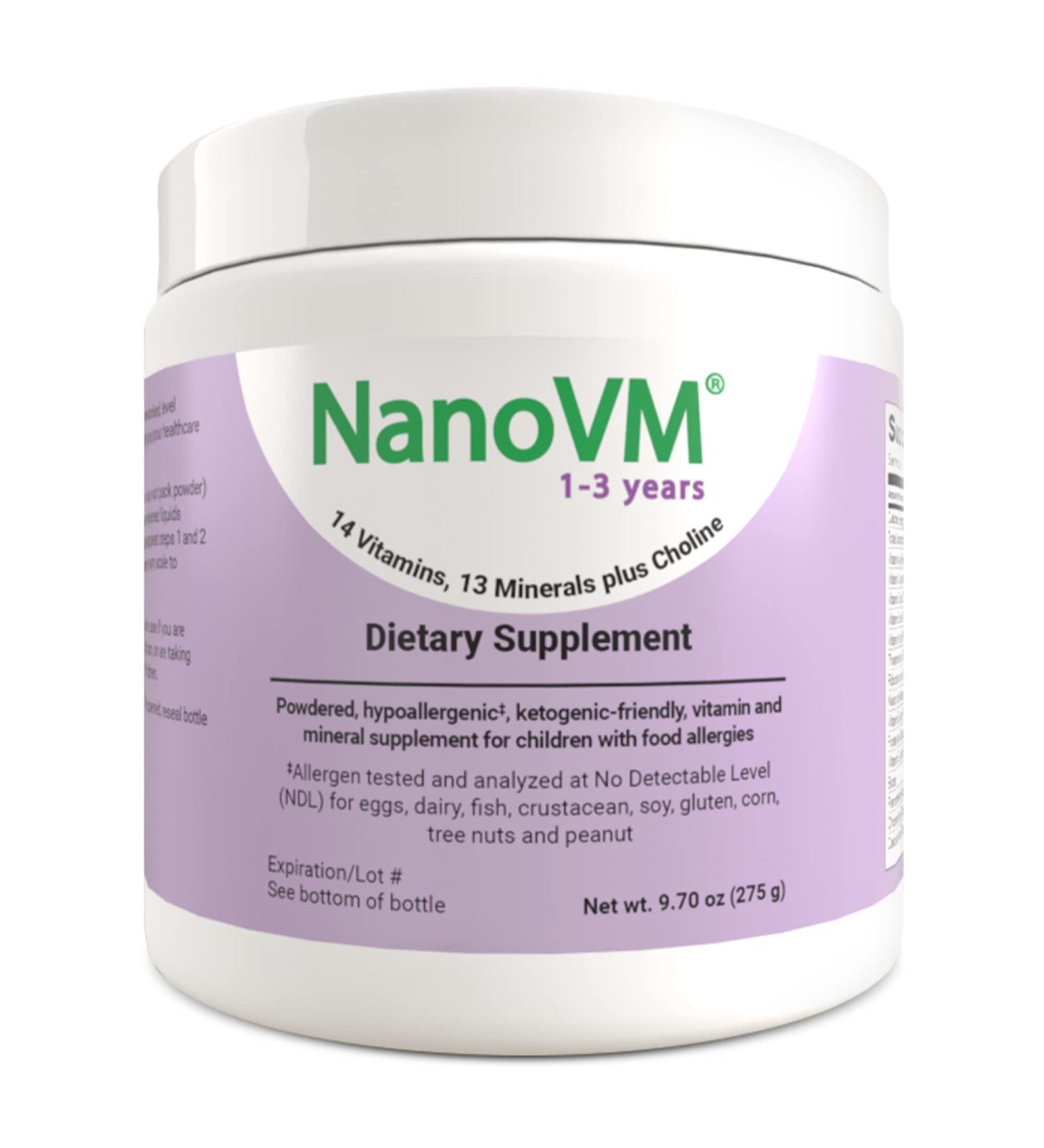 NanoVM 1-3 Years Allergen-Free Multivitamin for Kids Flavorless Dietary Supplement Powdered Supplement with 14 Vitamins & 13 Minerals Low-Carbohydrate Toddler Vitamins 275g - Solace Nutrition - Buy Online on GoSupps.com