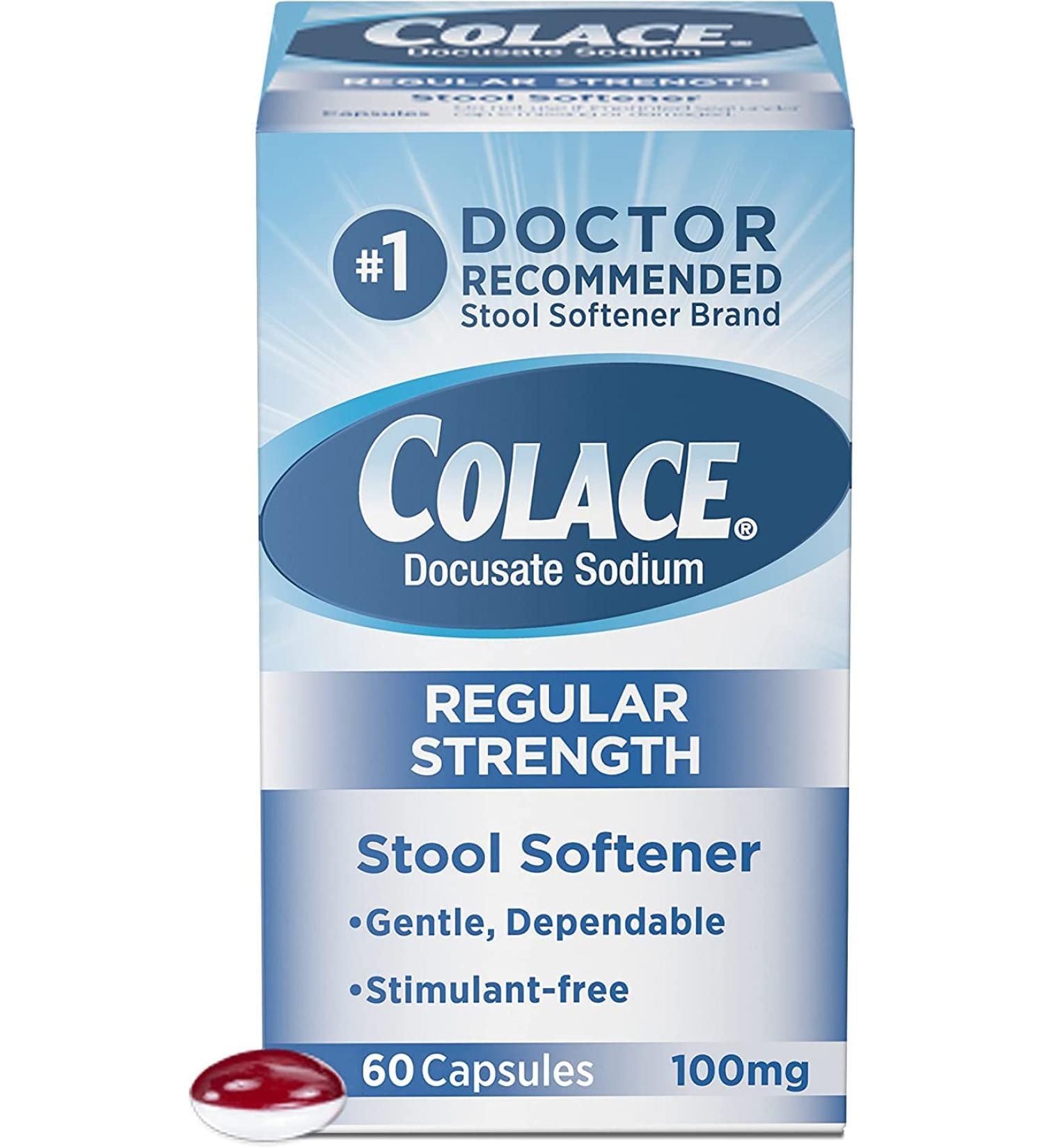 Colace Stool Softener Capsules 100mg - 60 Count Bottle - Buy Online on GoSupps.com