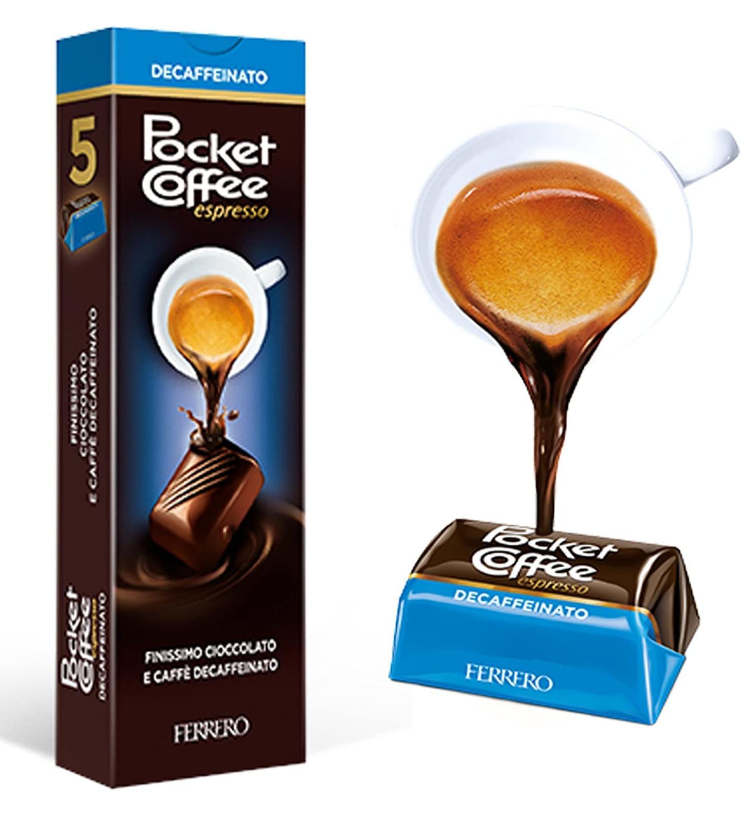 Pocket Coffee Espresso Coffee praline with decaffeinated DEK espresso liquid fine whole milk chocolate and semi-bitter 5 pralines - Buy Online on GoSupps.com