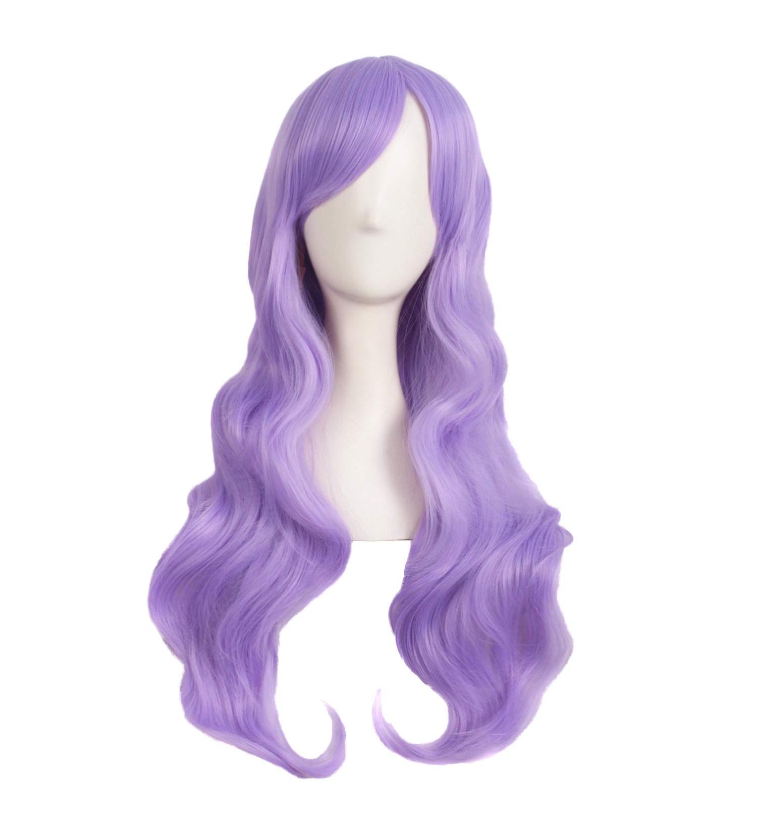 MapofBeauty 28 Inch Light Purple Curly Synthetic Wig with Side Bangs - Charming Women's Full Hair - Buy Online on GoSupps.com