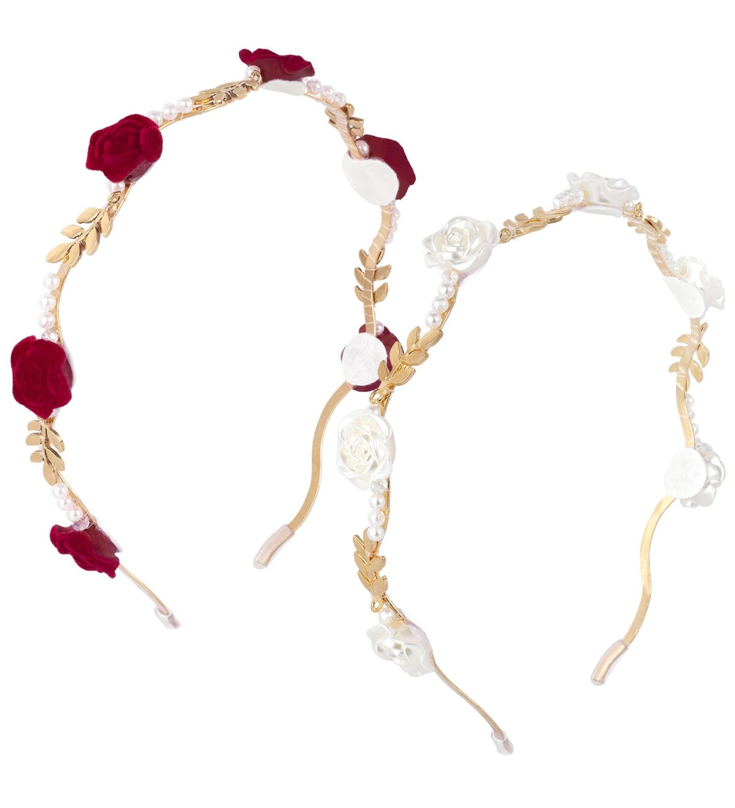 OIIKI 2Pcs Rose Hairband for Women - Metal Gold Floral Headbands with Pearl Accents - Hair Jewelry Accessories for Bride - Valentine Wedding Engagement - Red & White - Buy Online on GoSupps.com