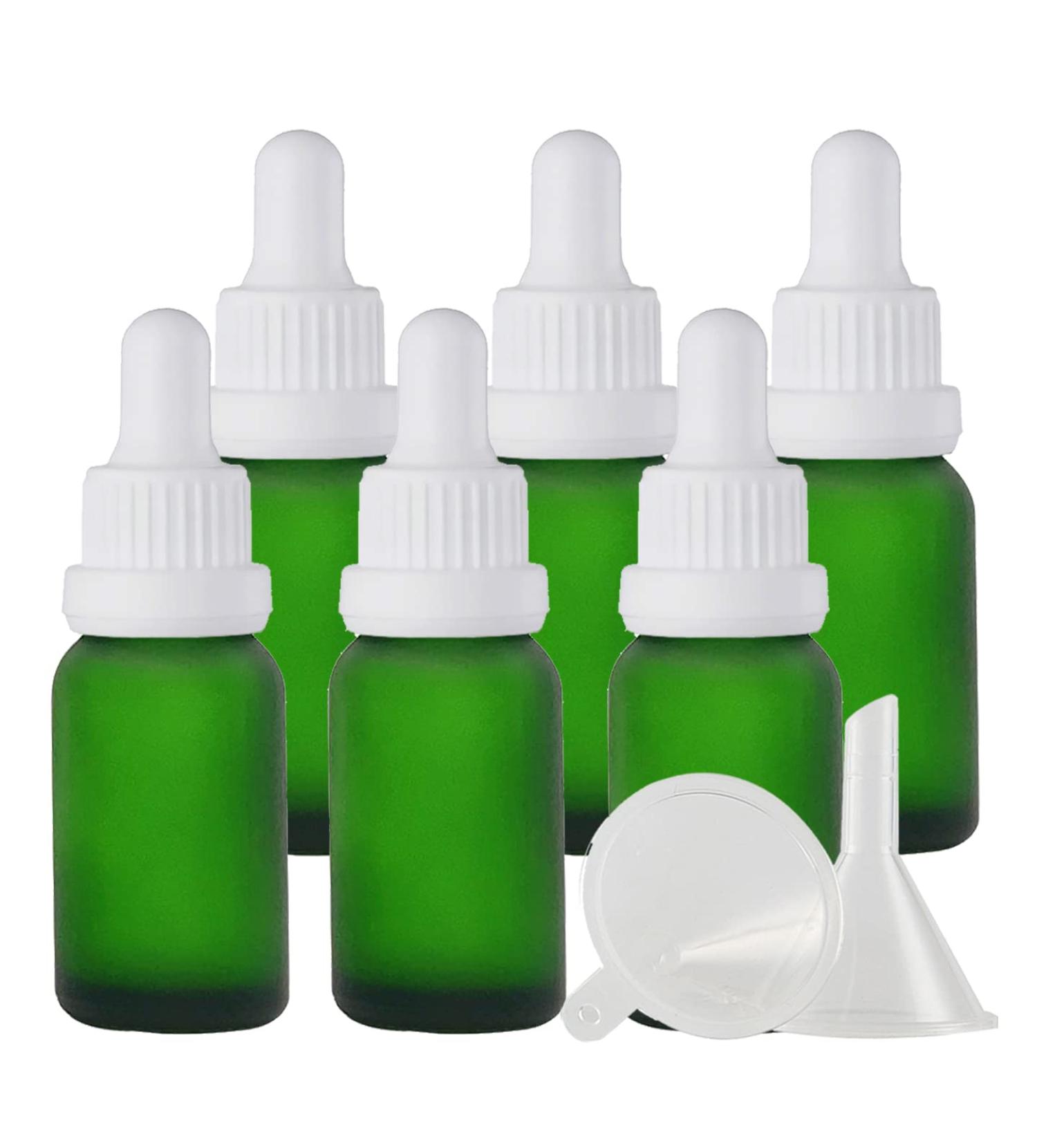 Zeoabsy 15ml Frosted Green Glass Pipette Bottles - Set of 6 with White Lock Ring for Essential Oils & Aromatherapy - Empty Drip Bottles - Buy Online on GoSupps.com