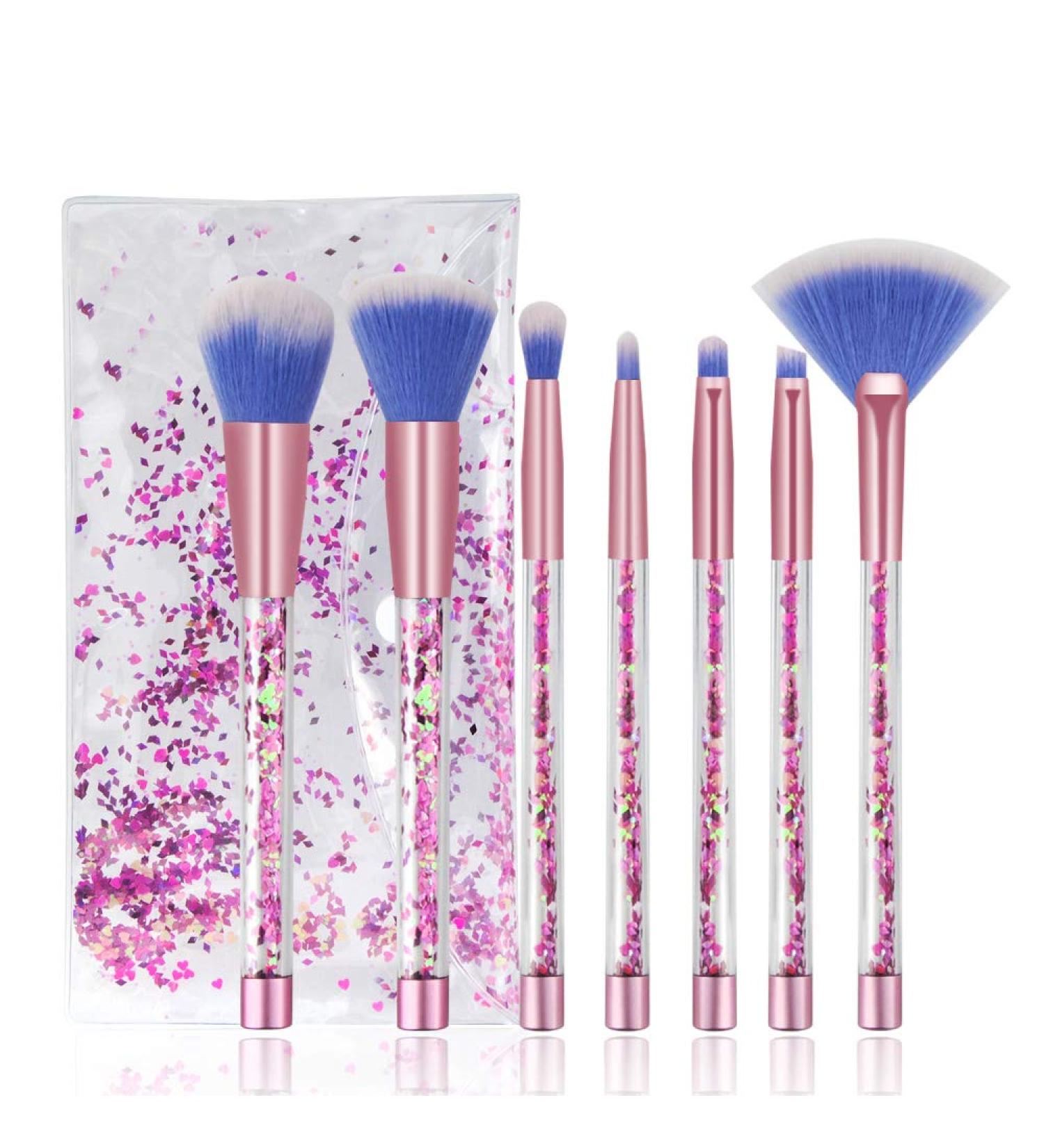 7PCS Glitter Quicksand Handle Makeup Brush Set with Case - Pink Purple Cosmetic Brushes - Buy Online on GoSupps.com
