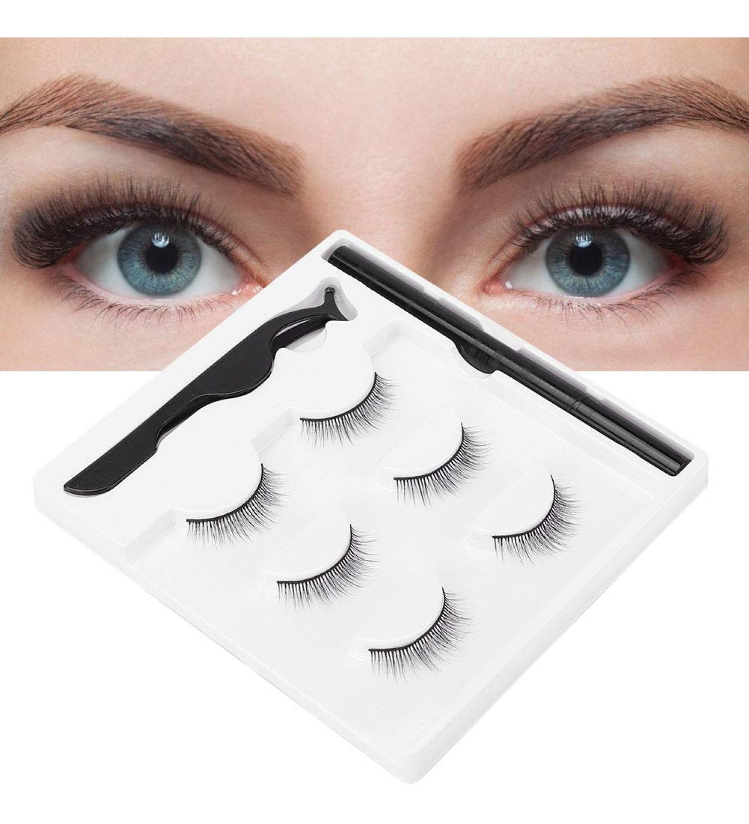 False Eyelashes Kit - 3 Pairs Magnetic Waterproof Eyeliner & Tweezers Set | Natural Makeup Tool for Soft Lashes - International Shipping Available - Buy Online on GoSupps.com