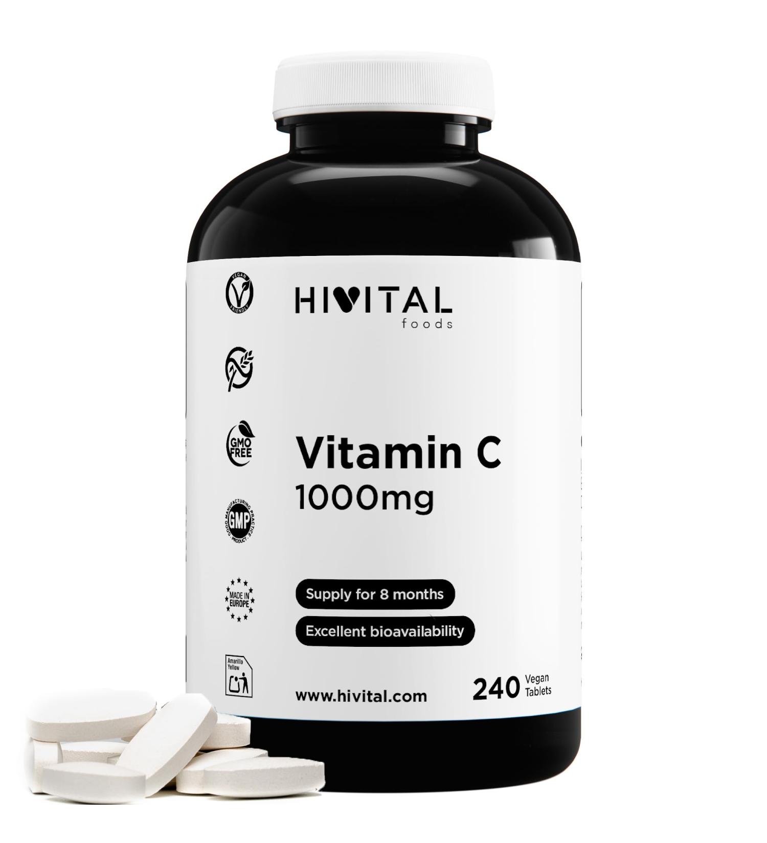 Vitamine C 1000 mg. 240 comprim s pour 8 mois de traitement. Vitamine C pure fabriqu e avec 97% d acide ascorbique. Convient aux v g taliens. Fabriqu en Europe par HIVITAL - Buy Online on GoSupps.com