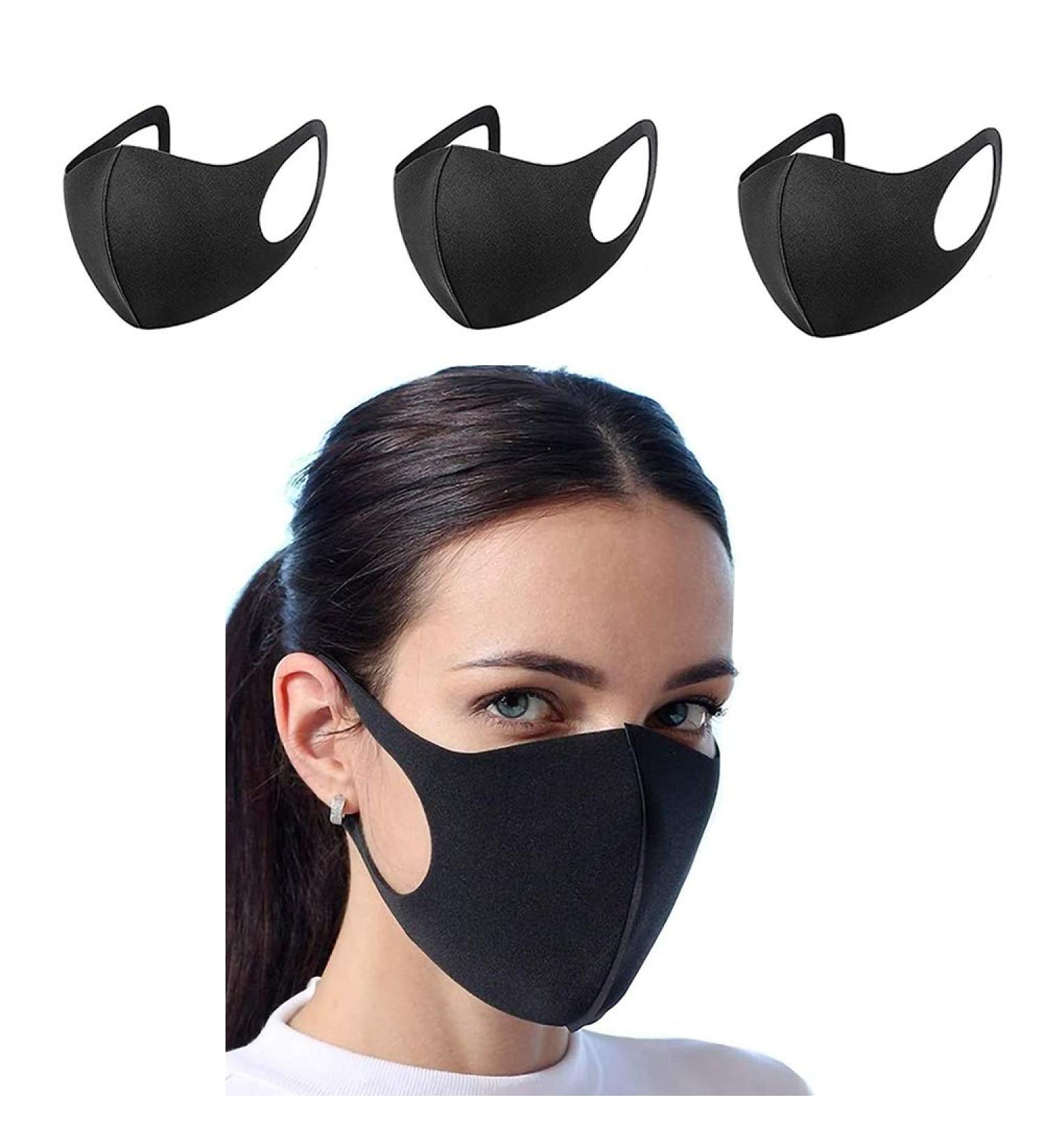 Pack of 3 Face Cover Unisex Black Washable Dust Cotton Mouth Cover Reusable Cotton Fabric Face Mask - Buy Online on GoSupps.com