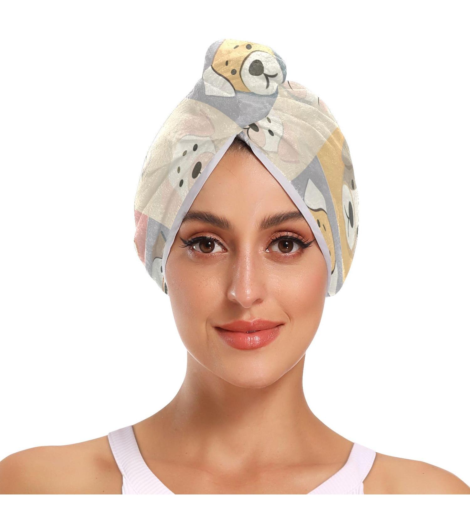 Super Absorbent Dogs Portrait Hair Towel 2 Pack - Quick Dry Hair Turbans for Women & Girls | Perfect Dog Lovers Gift - Buy Online on GoSupps.com