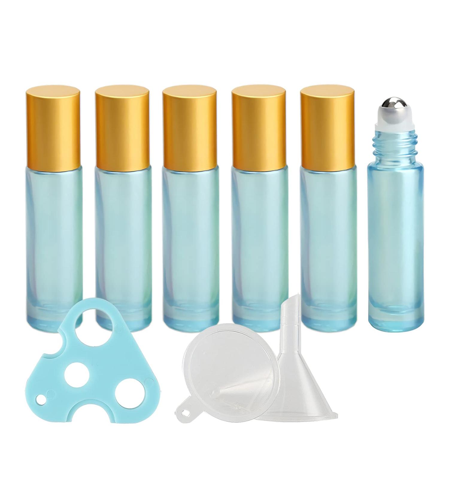 Tianzd 10ml Blue Glass Roller Bottles - 6 Pack with Gold Caps | Ideal for Essential Oils & Roll-On Applications | Includes Funnel Opener - Buy Online on GoSupps.com