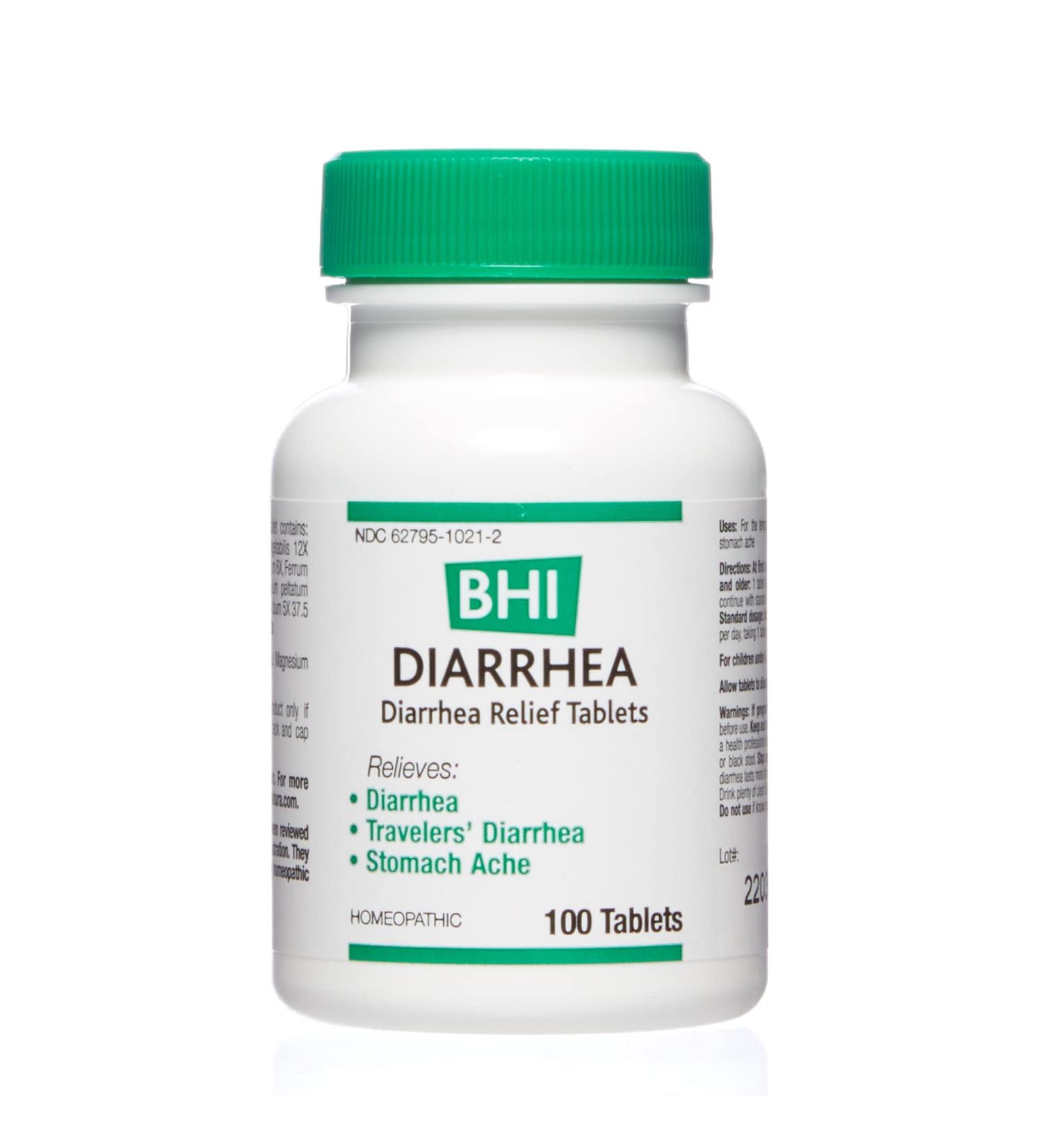 BHI Diarrhea Relief Tablets - Fast-Acting Natural Remedy for Mild Diarrhea - 8 Homeopathic Actives Calm Stomach Pain, Gas & Bloating - 100 Tablets - Buy Online on GoSupps.com