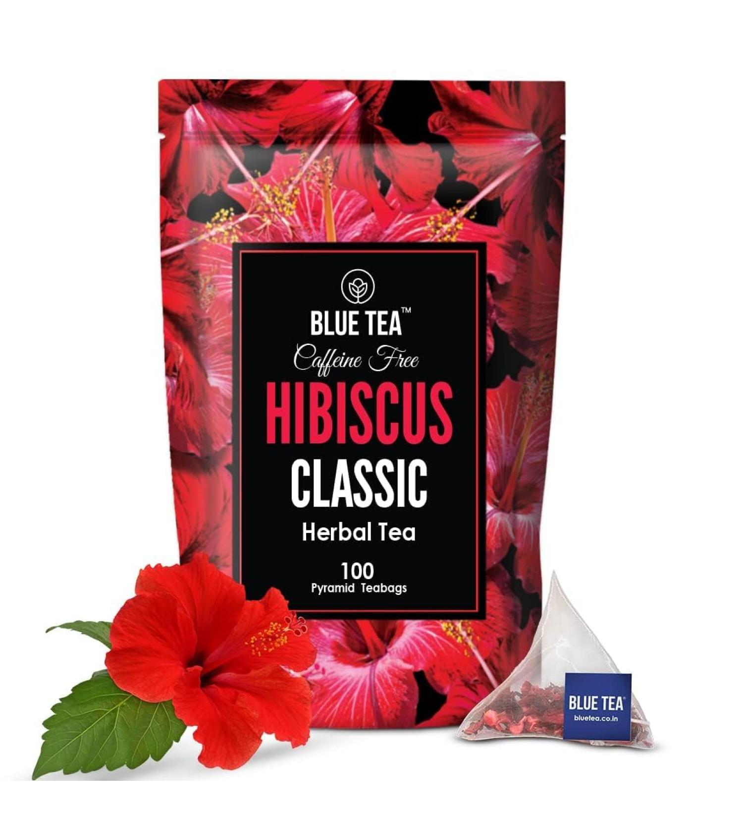 BLUE TEA - Hibiscus Classic Herbal Tea - 100 Tea Bags | Christmas Tea Gifts | CAFFEINE FREE | Vegan - Gluten Free - Non-GMO | Eco-Conscious Ziplock Pouch - Buy Online on GoSupps.com