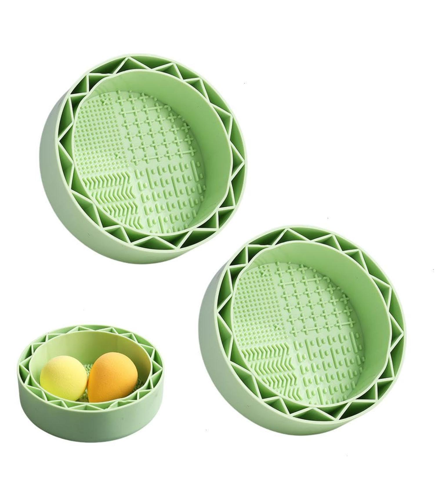 Effective Silicone Makeup Brush Cleaner Bowl | Quick & Easy Cleaning for Brushes Powder Puffs & Sponges - Purple & Green - Buy Online on GoSupps.com