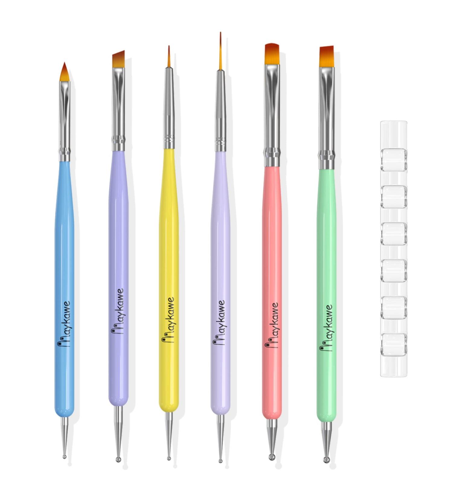 Maykawe 7-Piece Professional Gel Nail Brush Set | Double-End Brushes & Crystal Holder | Nail Art Accessories for Perfect Polish & Detail Design - Buy Online on GoSupps.com