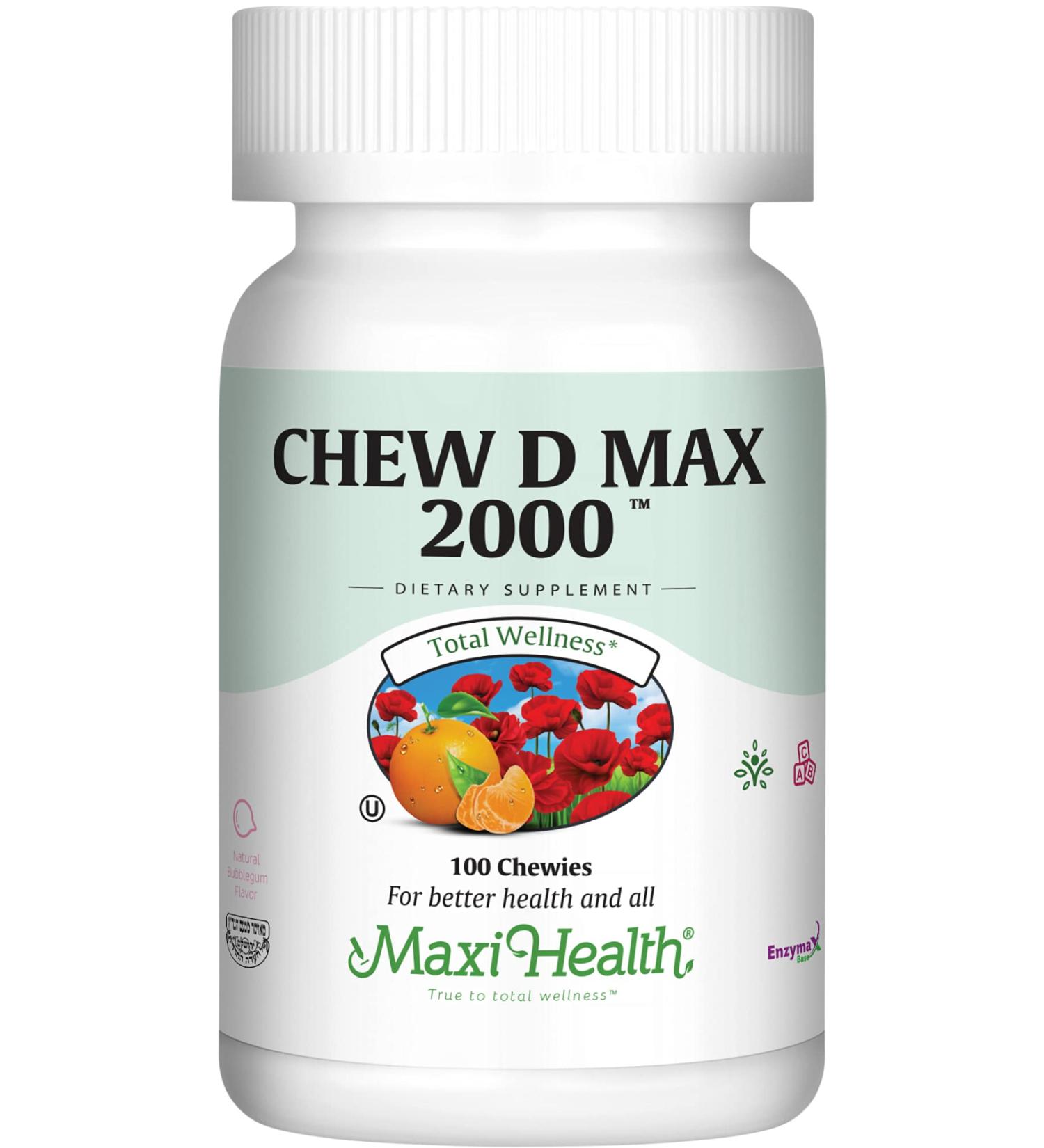 Maxi Health Chewable Vitamin D3 2000 IU Supplement - Delicious Natural Bubble Gum Flavor - Supports Calcium Absorption Immune and Bone Health 100 Count (Pack of 1) - Buy Online on GoSupps.com