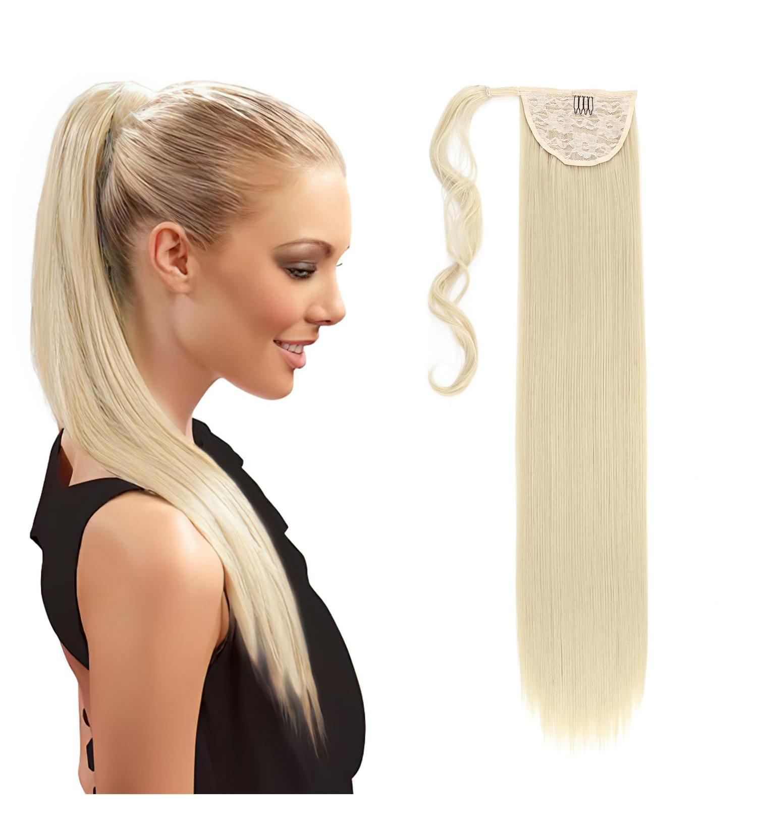 32 inches Super Long Straight Wrap Around Ponytail Hair Extension Clip in Ponytail Hair Extensions Hairpiece for Women Bleach Blonde - Buy Online on GoSupps.com