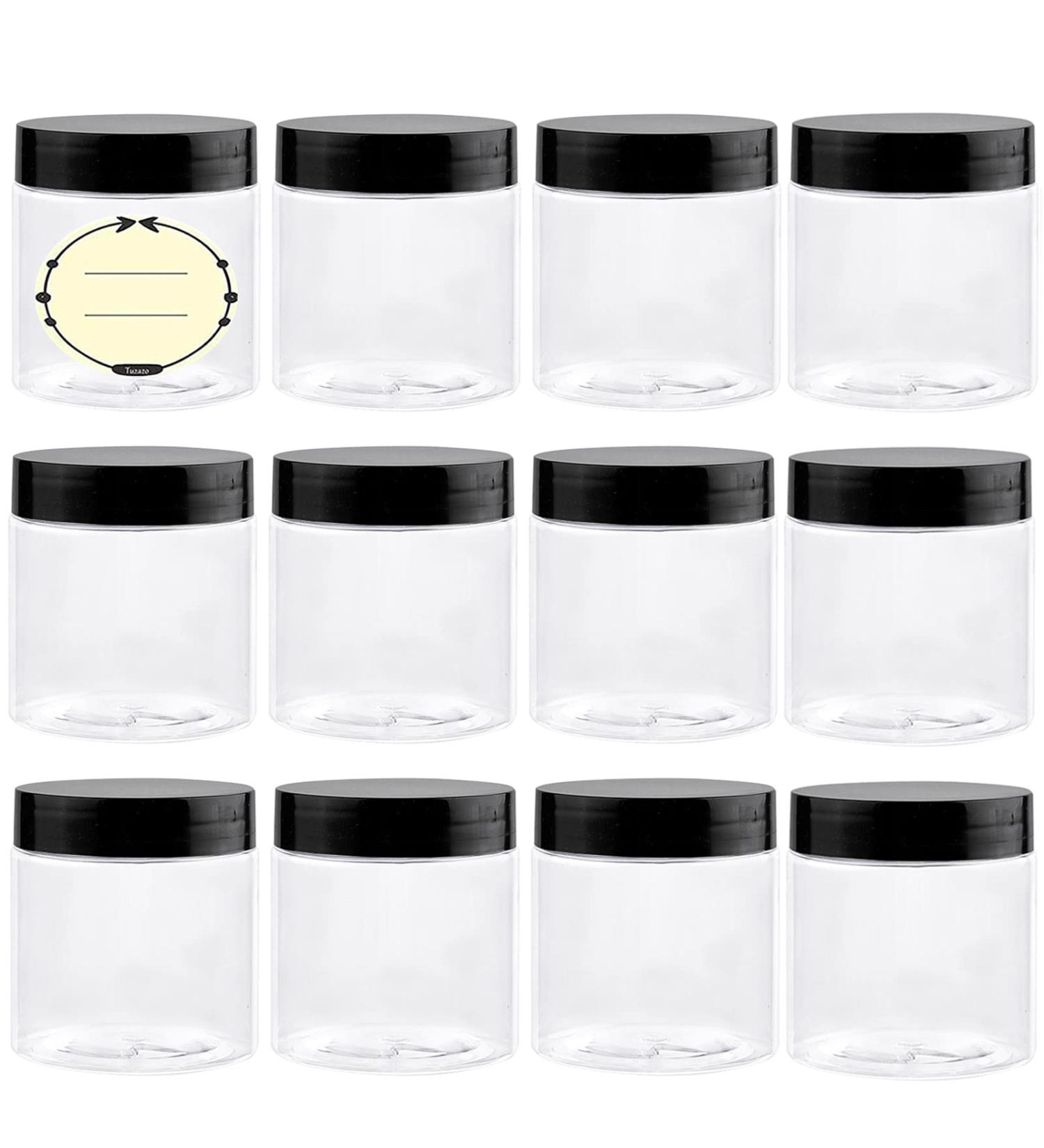 12 Pack TUZAZO 4oz Plastic Containers with Lids and Labels | BPA-Free Refillable Jars for Cosmetics, Lotions, Body Butter, Slime | Clear Empty Round Plastic Jars for Beauty Products - Buy Online on GoSupps.com