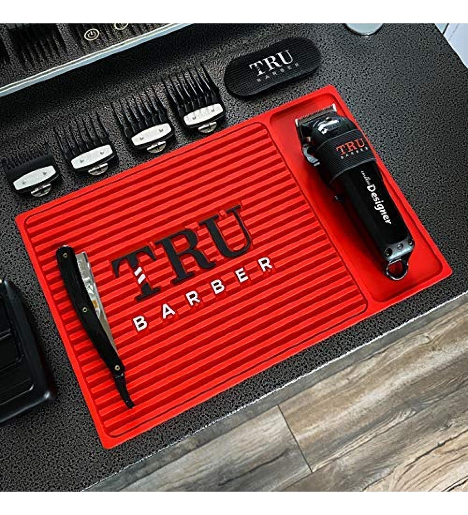 TRU BARBER MAT 14X9 (Red) Flexible PVC Station Mat - Professional Salon & Barbershop Work Station Pad | Beauty Tools Hairstylist Counter Mat for Clippers - Anti Slip - Buy Online on GoSupps.com