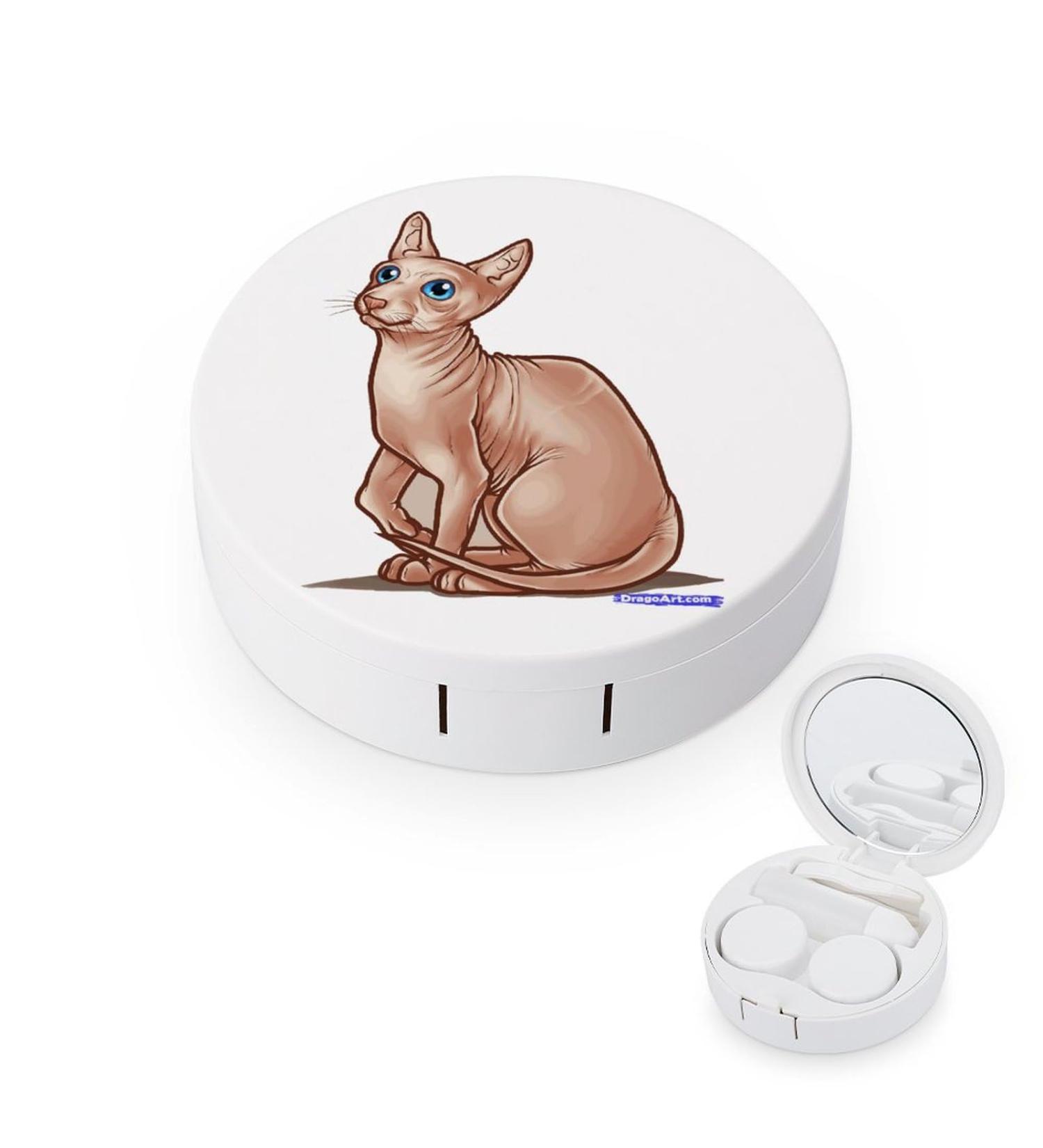 Cute Sphynx Cat Contact Lens Case | Portable Storage Box with Mirror - Perfect for Lens Care - Buy Online on GoSupps.com