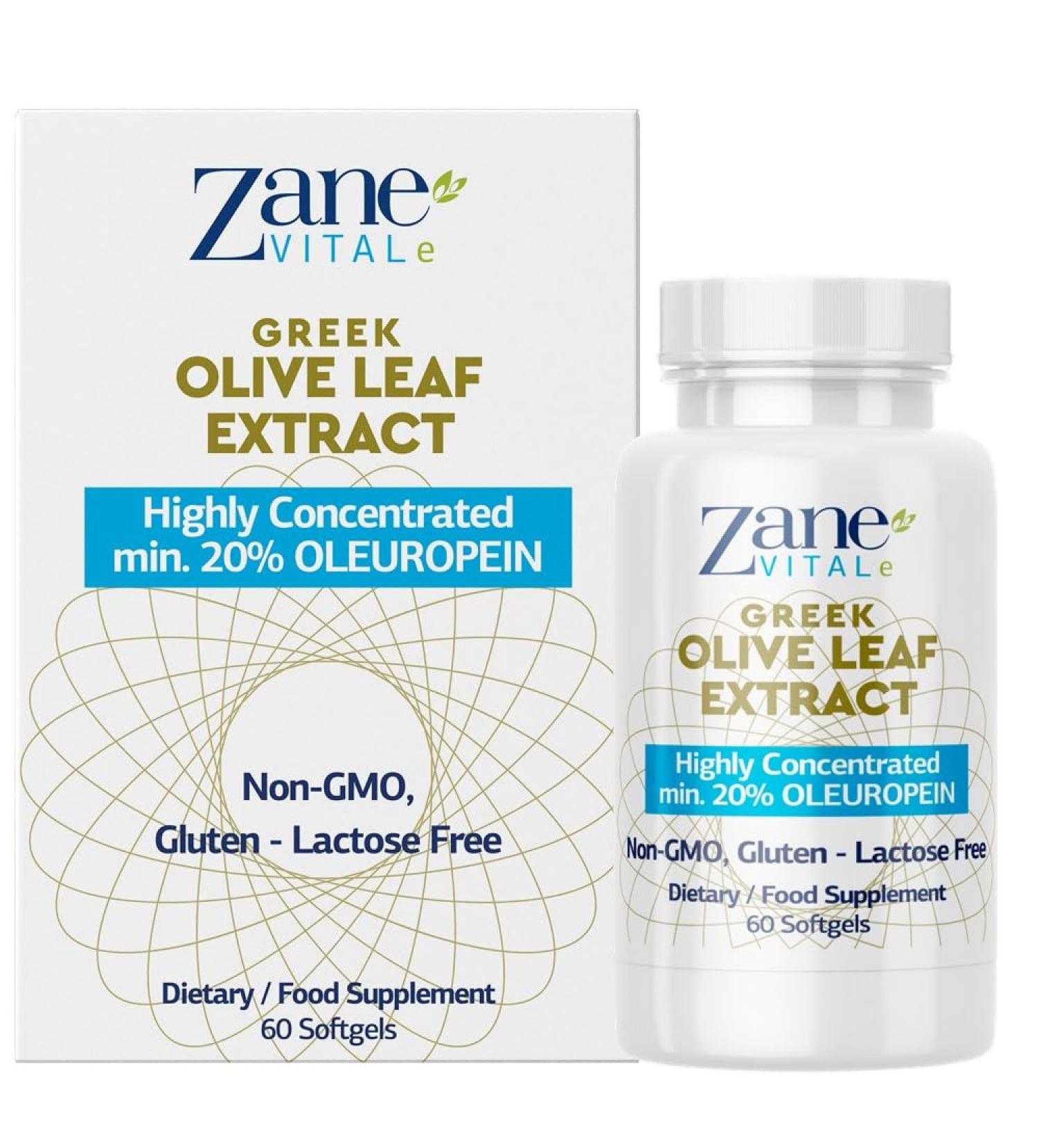 Zane Greek Olive Leaf Extract - 20% Oleuropein for Immune Support & Healthy Blood Pressure - Natural Cardiovascular Health - Buy Online on GoSupps.com