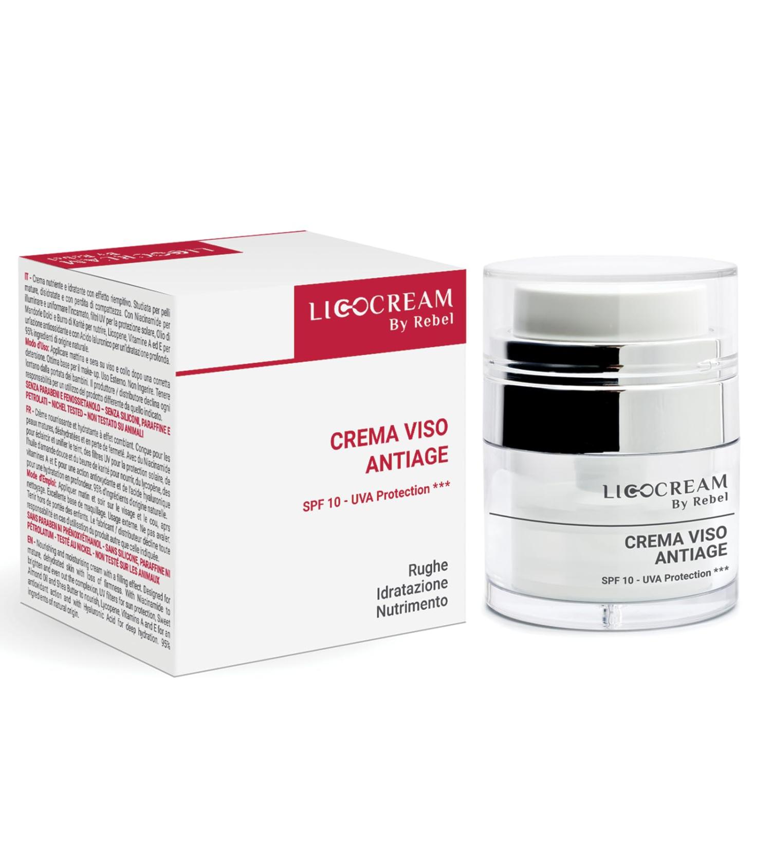  Licofarma Licocream byRebel Anti-Aging Face Cream | Moisturizing Anti-Wrinkle and Antioxidant Action | Filling and Plumping Effect | With Hyaluronic Acid Lycopene Vitamins A and E | 50 ml Jar - Buy Online on GoSupps.com