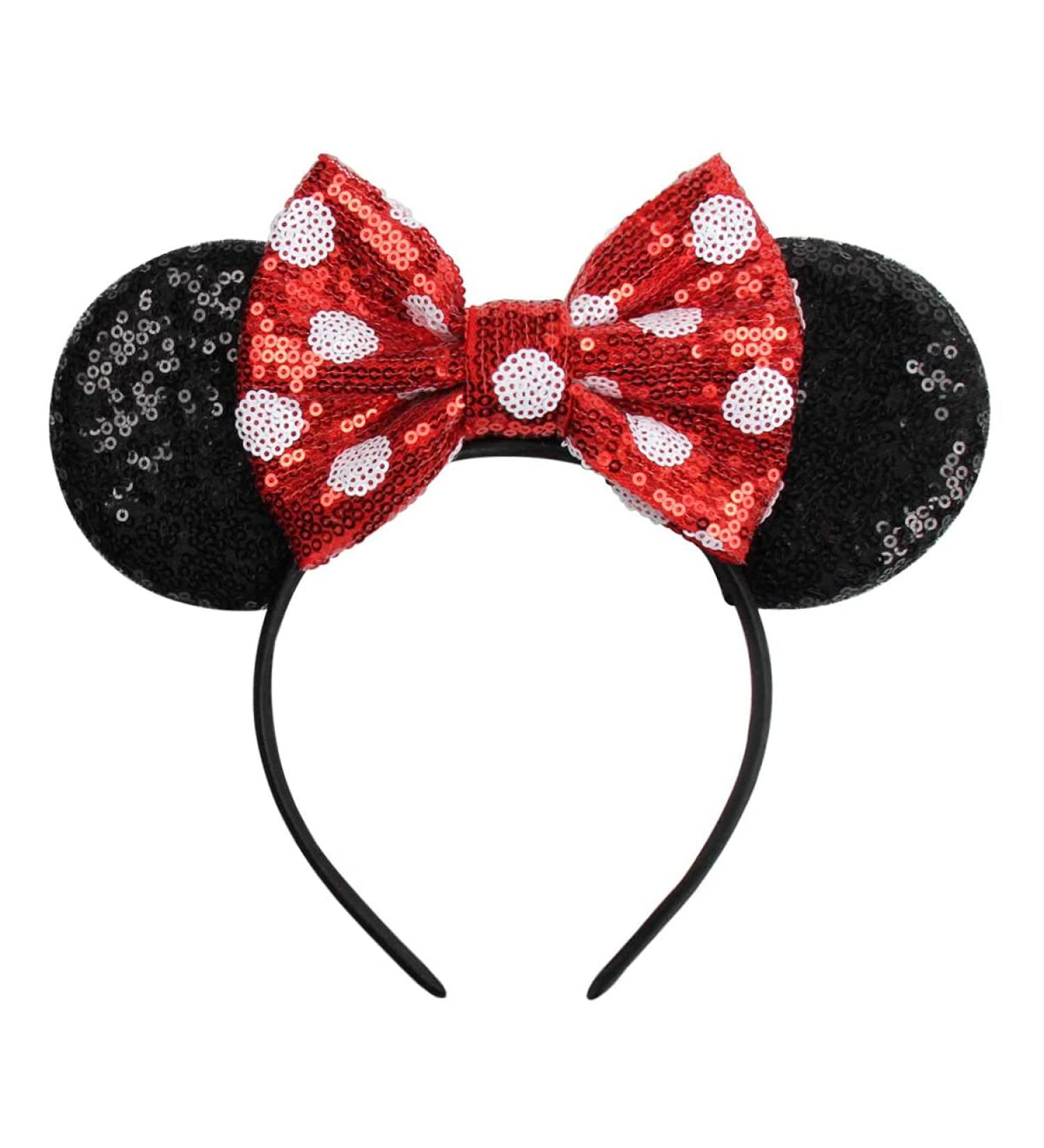 Black Mouse Ears Headband with Bow and Sequins for Girls/Women - Perfect for Cosplay & Parties - Buy Online on GoSupps.com