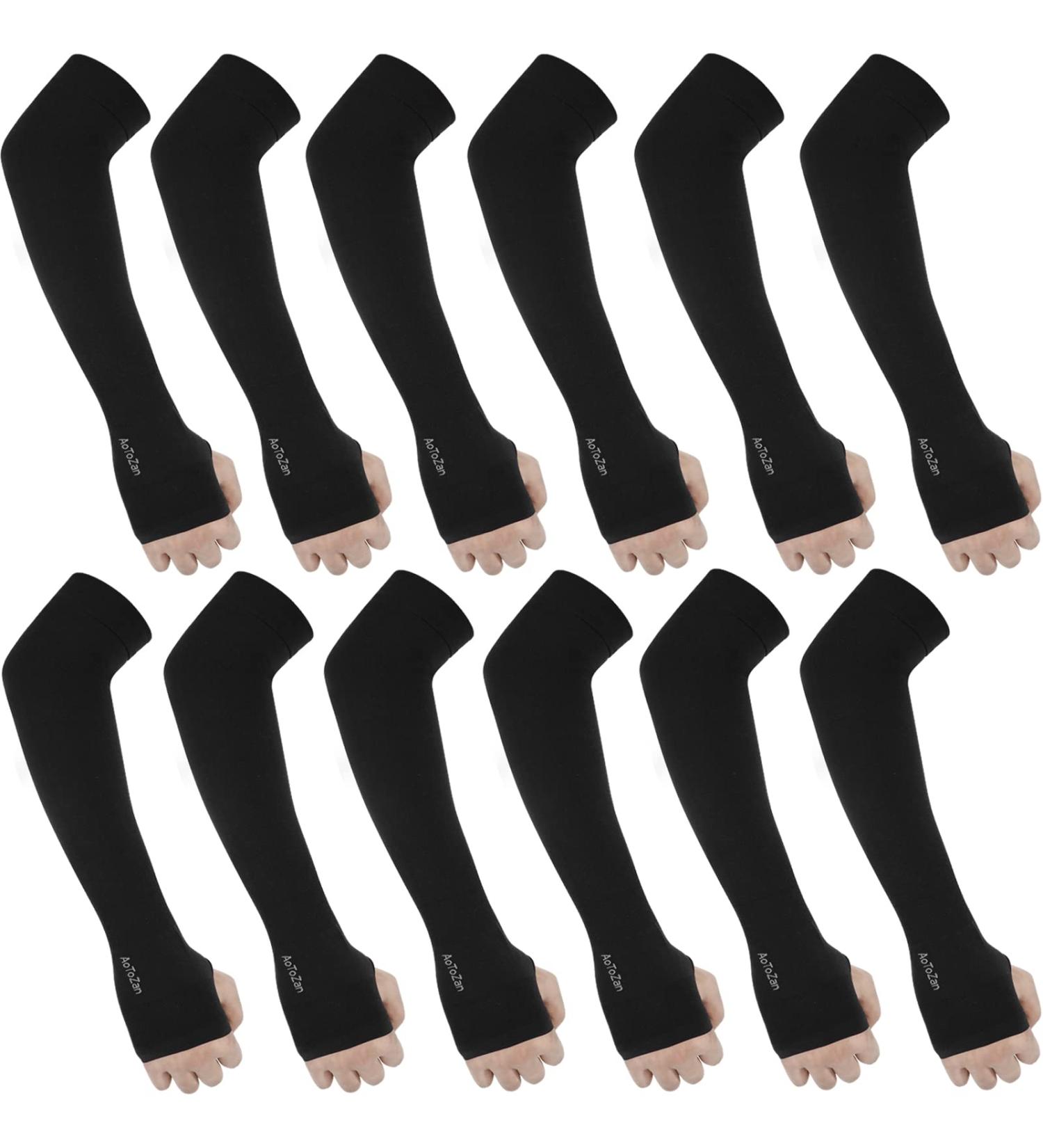 6 Pairs AoOnZan Black Cooling Sun Sleeves with Thumb Hole | UPF50 UV Protection for Golf, Cycling, Running | Sports Compression Long Arm Cover for Men and Women - Buy Online on GoSupps.com