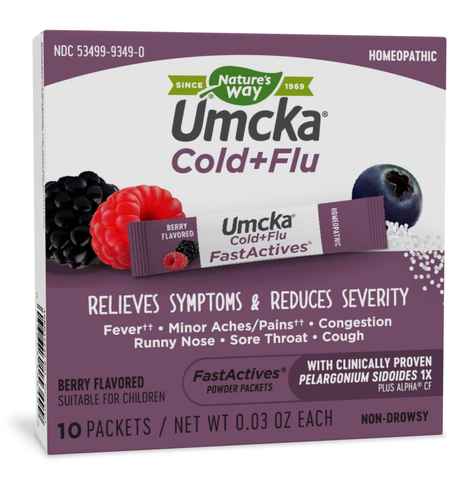 Nature's Way Umcka Cold+Flu FastActives - Shortens Colds, Reduces Fever, Aches & Pains - 10 Packets - Buy Online on GoSupps.com