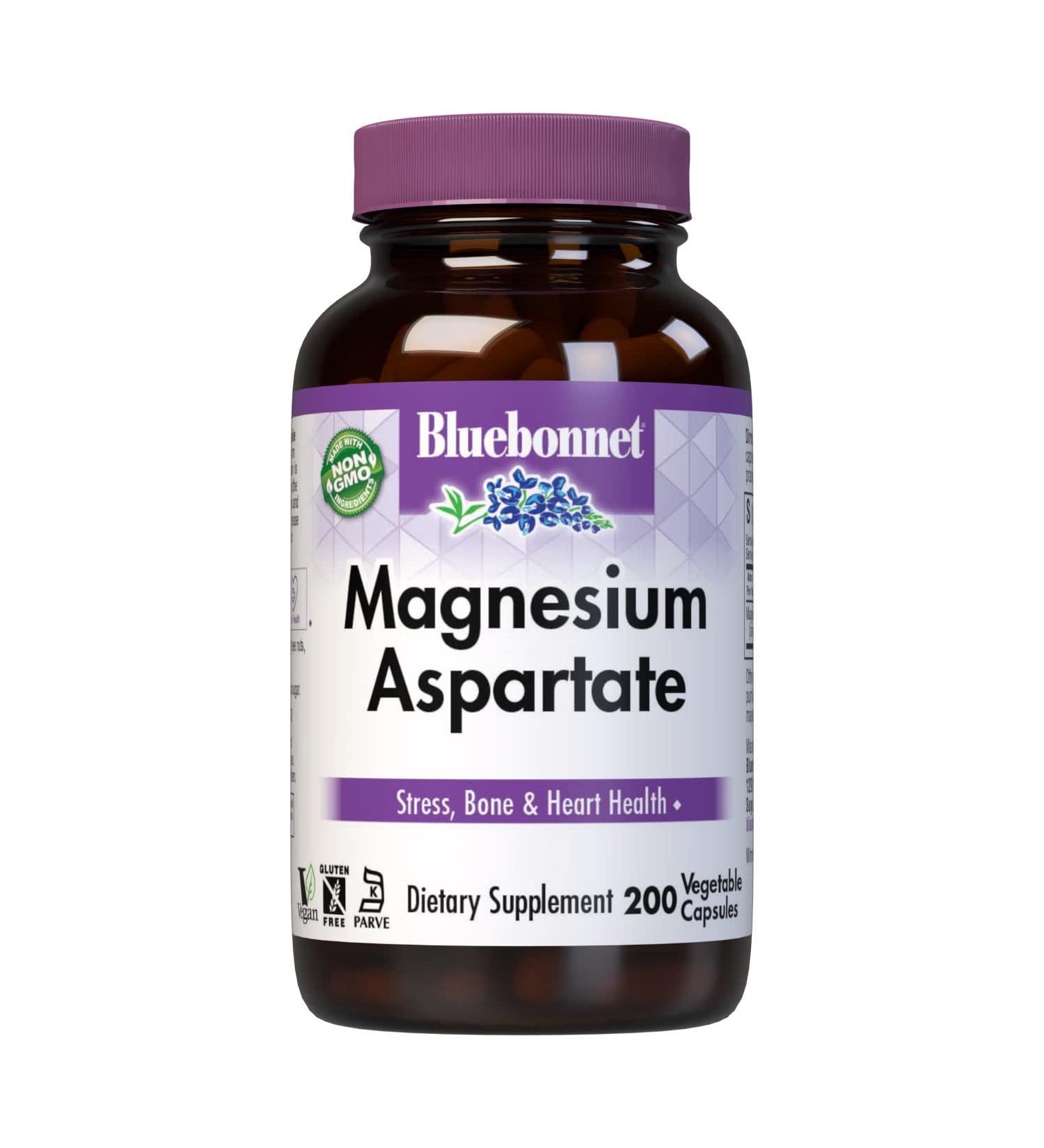 Bluebonnet Nutrition Magnesium Aspartate 400 mg - 200 Vegetable Capsules for Optimal Health - Buy Online on GoSupps.com