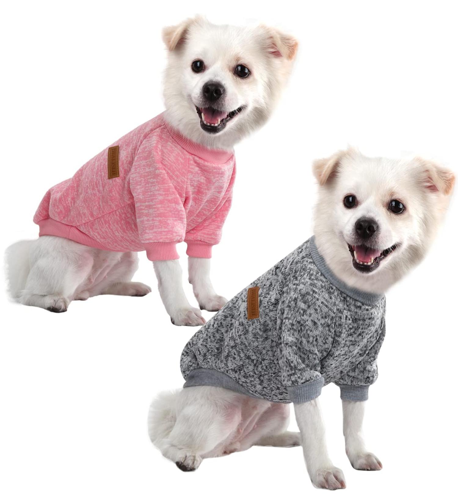 Hualisiji Dog Sweater for Small Dogs - Chihuahua Hoodie - Elastic Warm Knitting Sweater (Pink & Gray) - Soft & Easy to Wear 2PCs Size S - Buy Online on GoSupps.com