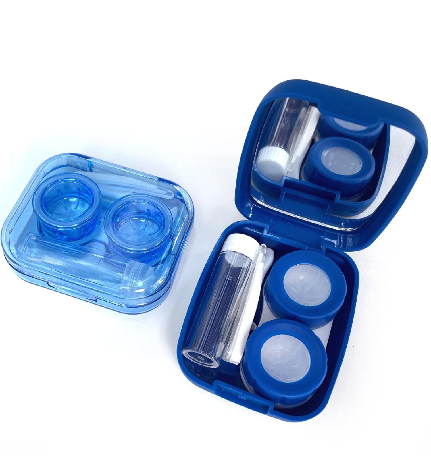 Buy Portable Contact Lens Case - Pack of 2 Blue Scrub with Mirror Leak-Proof Travel Essentials with Tweezers & Solution Bottle - Buy Online on GoSupps.com