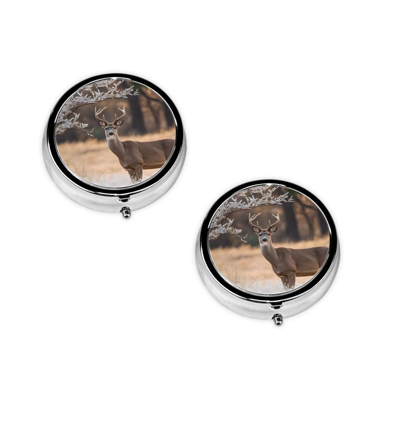 Free Whitetail Deer Mini Round Pill Box | 3 Compartment Travel Organizer | Portable Pill Case for Home & Office - Buy Online on GoSupps.com