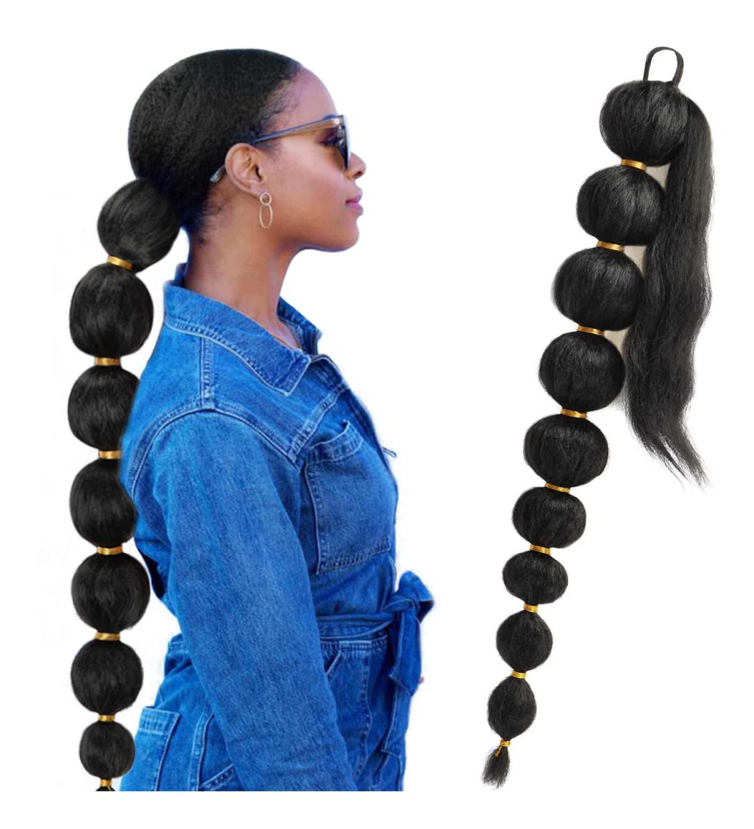 34 Inch Long Bubble Ponytail Extension for Black Women - Kinky Straight Afro Puff Ponytail Hair Extensions - Protective Style Lantern Ponytail Wrap Around with Hair Tie - Buy Online on GoSupps.com