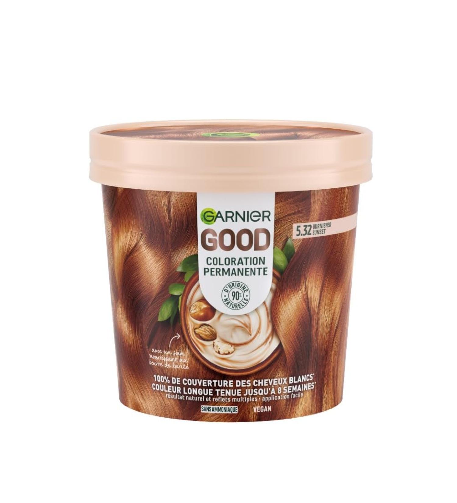Garnier - Coloration Permanente - Sans Ammoniaque - 90% d'Ingr dients d'Origine Naturelle et Formule Vegan - Beurre de Karit - 100% Couverture Cheveux Blancs - Ch tain Dor Cannelle (5.32) - Good CHATAIN DORE CANNELLE 5.32 - Buy Online on GoSupps.com