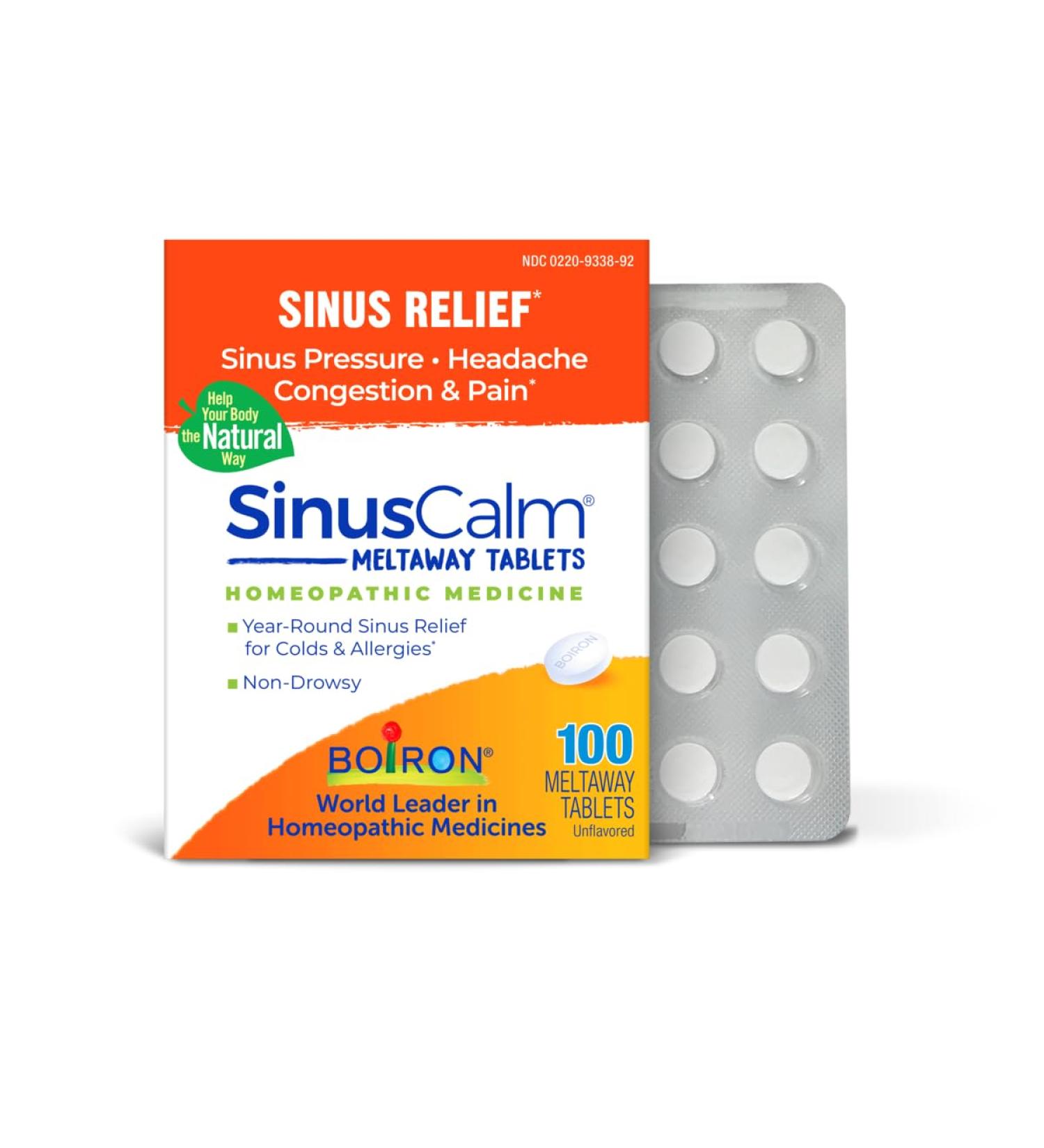 Boiron SinusCalm Tabs - 100 Count for Sinus Pressure and Pain Relief Runny Nose Congestion Headache - Sinus Calm Meltaway Tablets - Buy Online on GoSupps.com