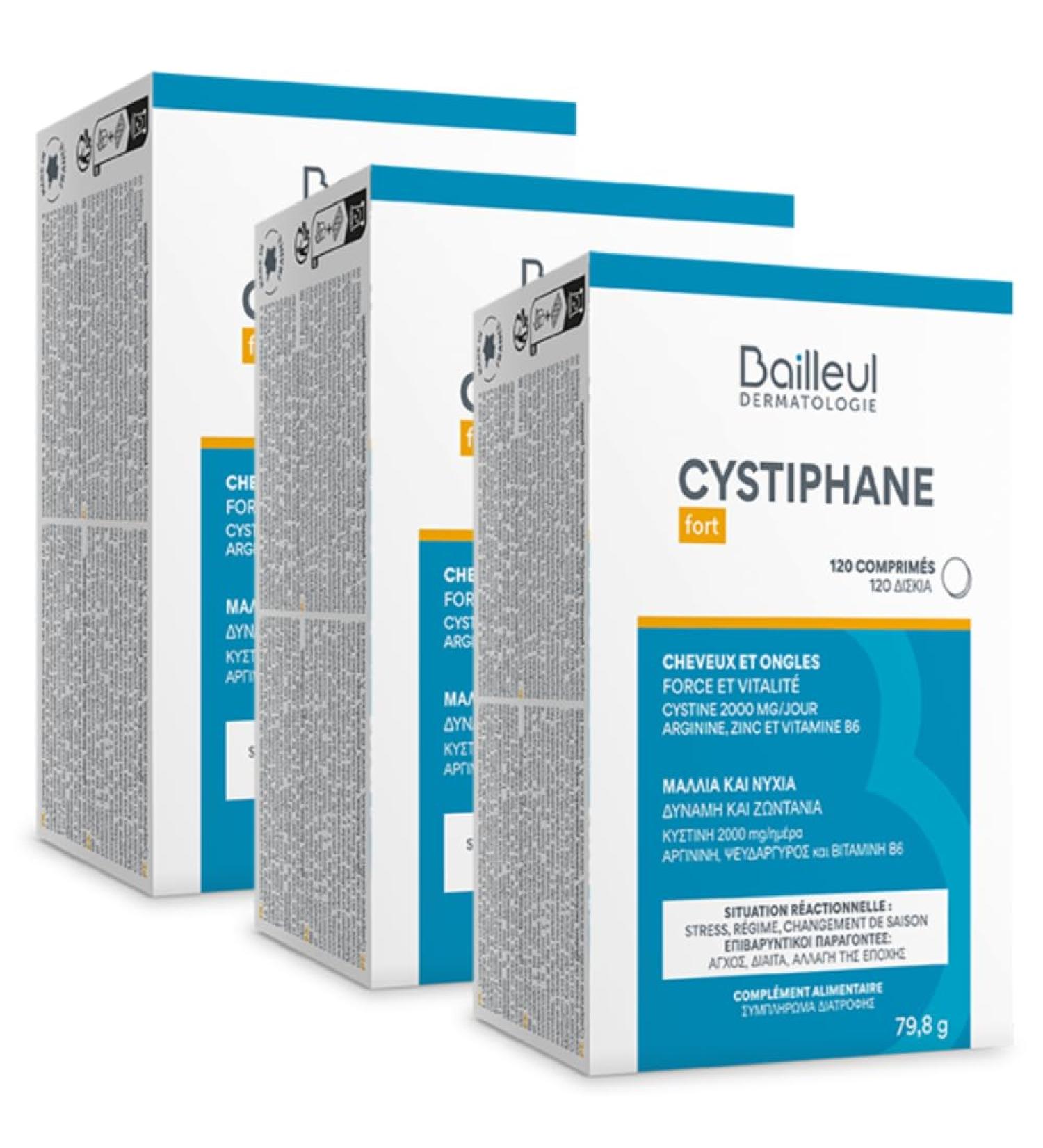 Bailleul Cystiphane Fort Hair & Nail Supplement Strength & Vitality Hair Resistance Reactive Hair Loss Cystine Vitamin B6 120 Tablets - Pack Of 3 - Buy Online on GoSupps.com