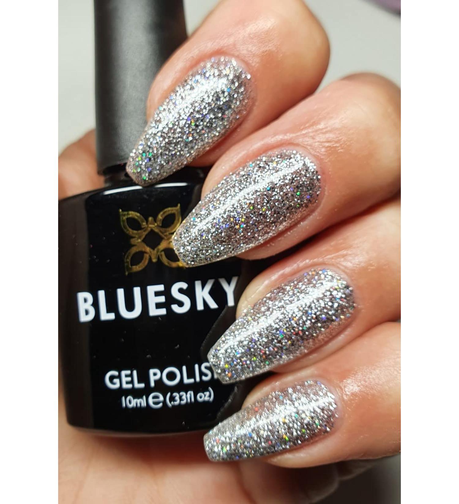 BLUESKY Gel Polish DAZZLING RANGE NEW LUXURIOUS GLITTERS CHRISTMAS 2021 UV LED NAIL SOAK OFF (Requires Drying Under UV LED Lamp) (BDP08 Silver Rally)
