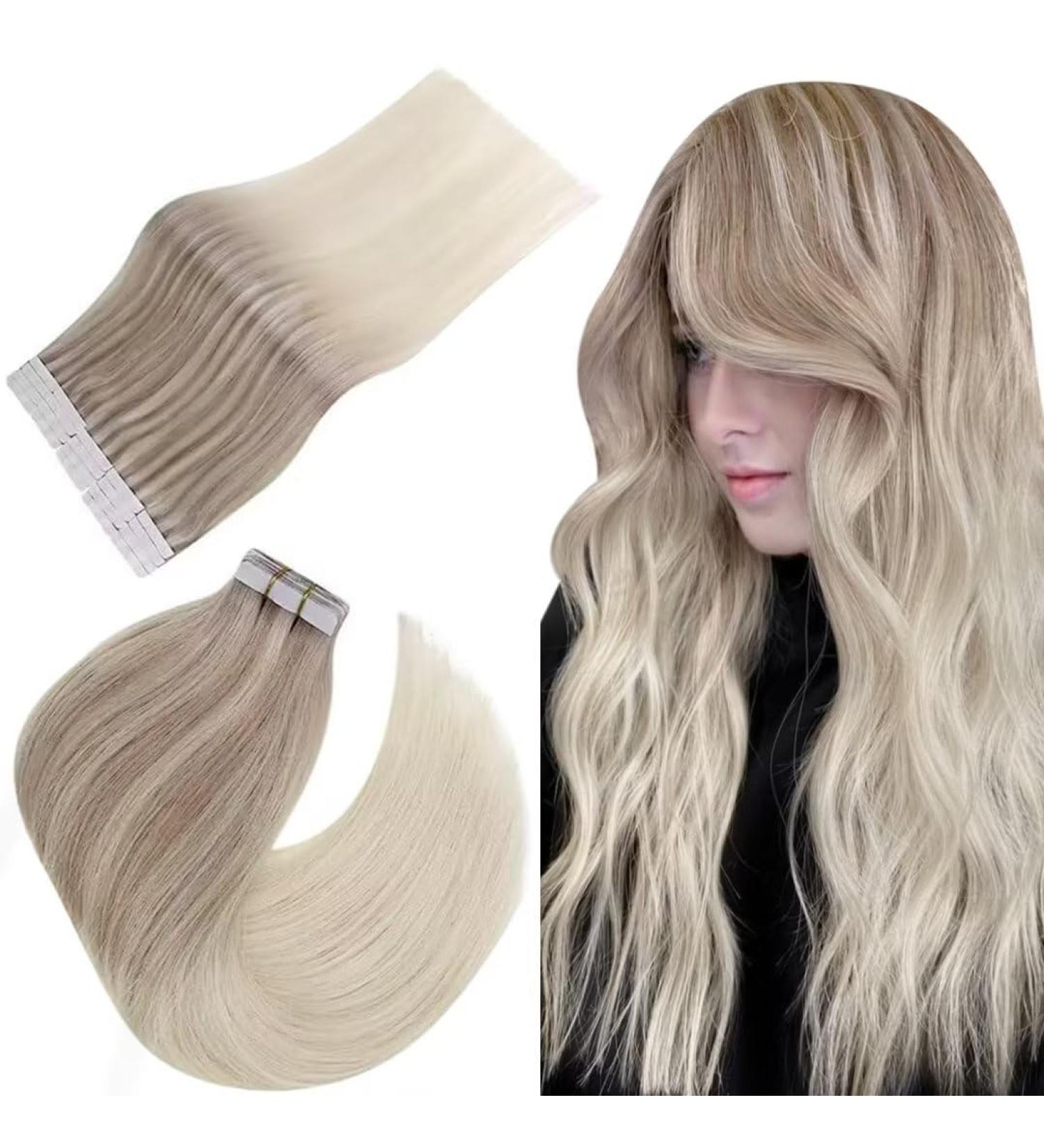 Easyouth Tape in Balayage Blonde Ombre Hair Extensions Remy 22 Inch - 20Pcs, 50g - #18/22/60 Nordic - Buy Online on GoSupps.com