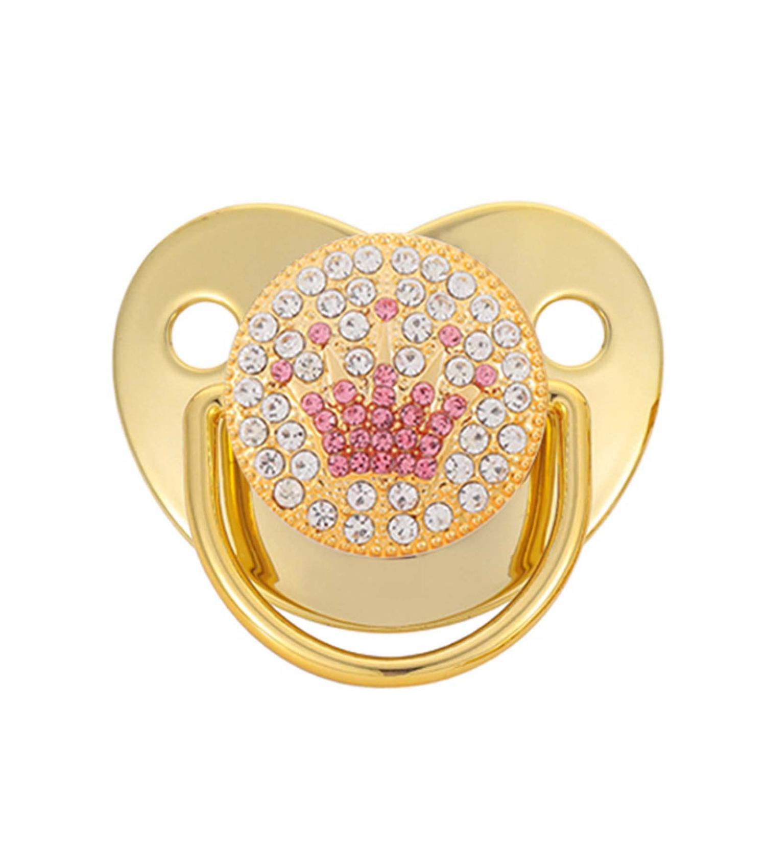Shop Stylish Newborn Baby Pacifiers - Silicone Bling Gold Dummy & Clips for 0-18 Months - Buy Online on GoSupps.com