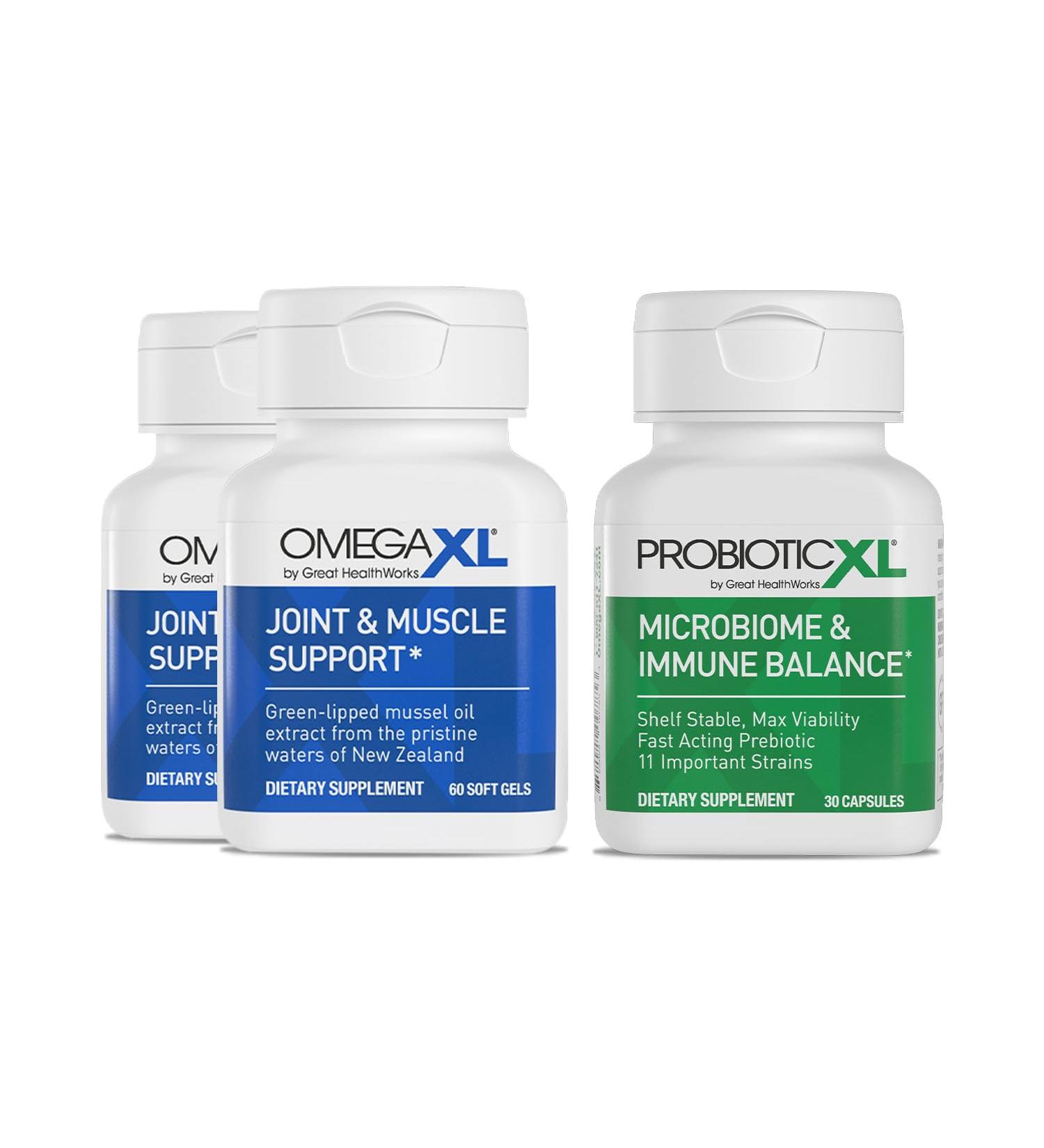 OmegaXL Powerful Joint and Muscle Support Supplement 60 Count (2 Pack) & Probiotic XL - PreforPro, DE111, Shelf Stable - Promote Healthy Gut Flora Growth (30 Veggie caps) 2 OmegaXL 60 Count + 1 ProbioticXL - Buy Online on GoSupps.com