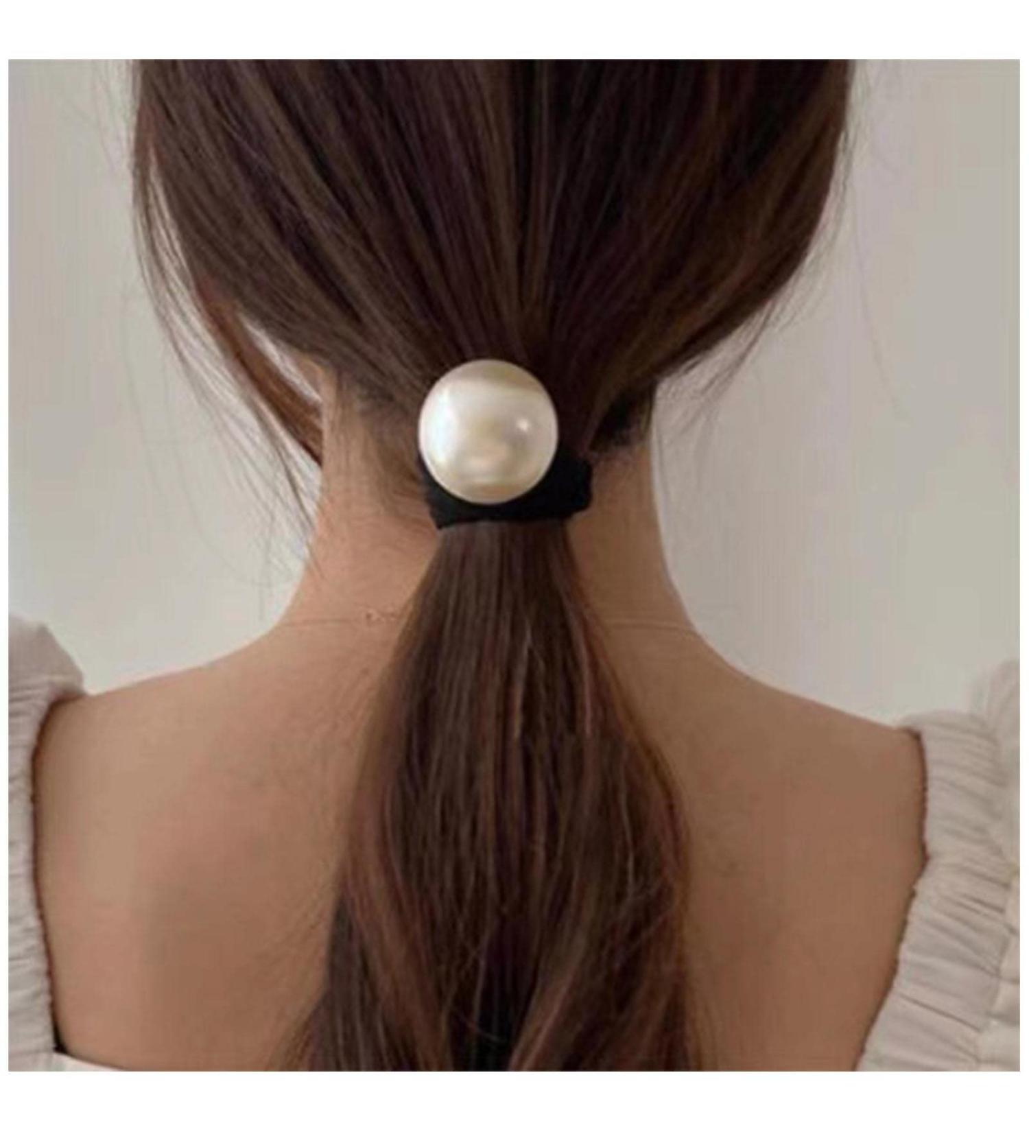 Yheakne Vintage Pearl Hair Tie Elastic Black Hair Rope Band Nylon Ring Hair Band Rope Ponytail Holder Pearl Hair Tie Accessories for Women and Girls Gifts (Black B) - Buy Online on GoSupps.com