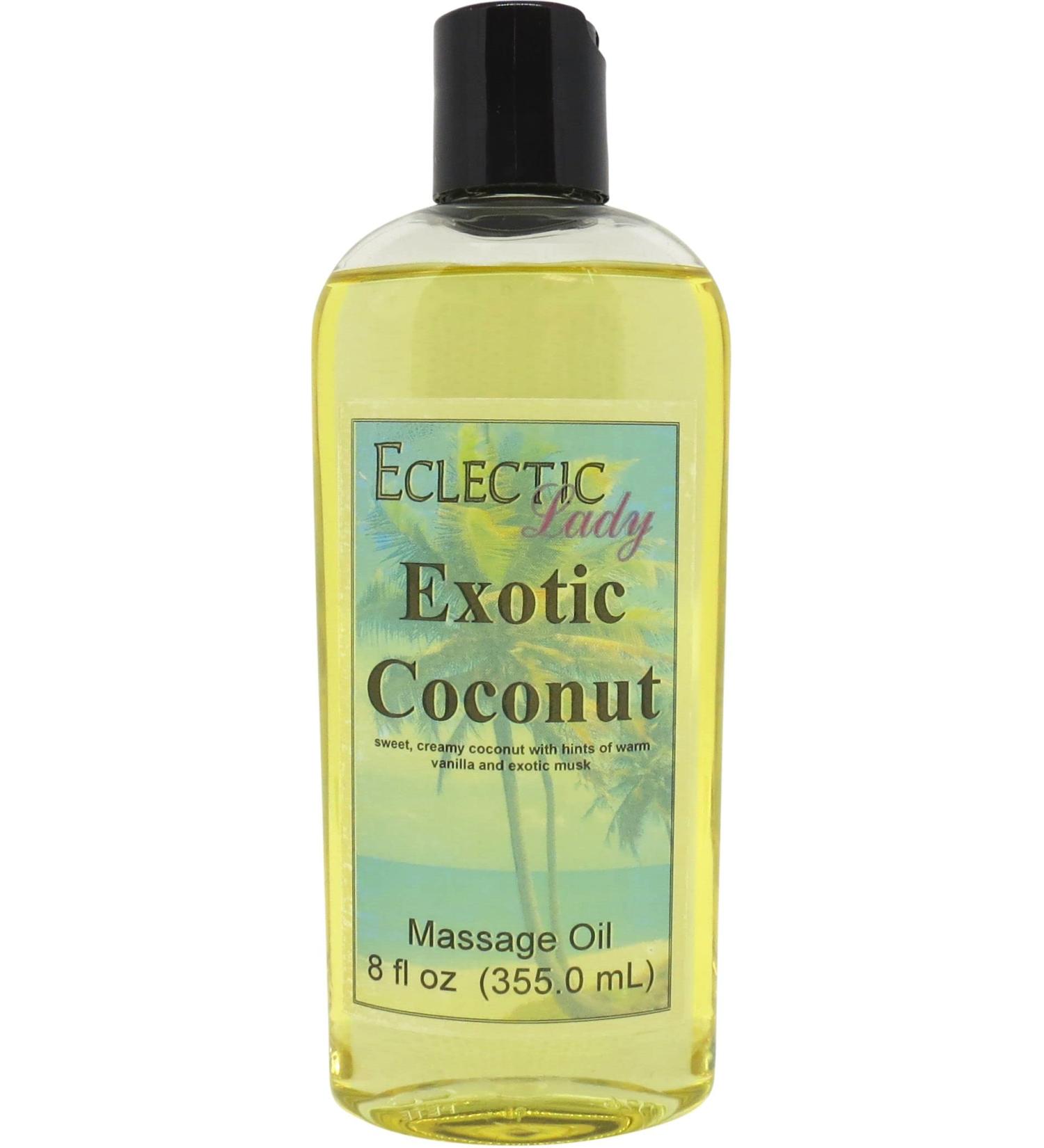 Exotic Coconut Massage Oil 8 oz - Hydrating Sweet Almond & Jojoba Oil Preservative Free Ideal for Aromatherapy & Relaxation - Buy Online on GoSupps.com