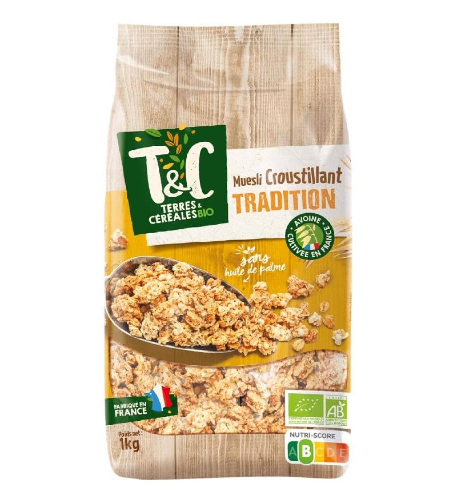 TERRES ET CEREALES | Muesli Croustillant Tradition Bio 1Kg | Lot De (2) | livraison offerte